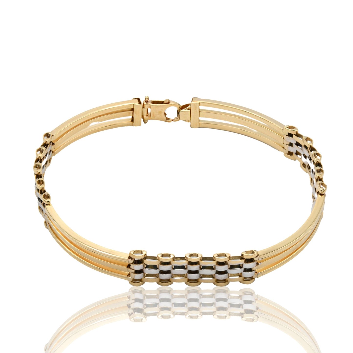 Bracciali Oro Giallo Oro Bianco Oro 18 carati Targhe Maglia Centrale Solo Oro