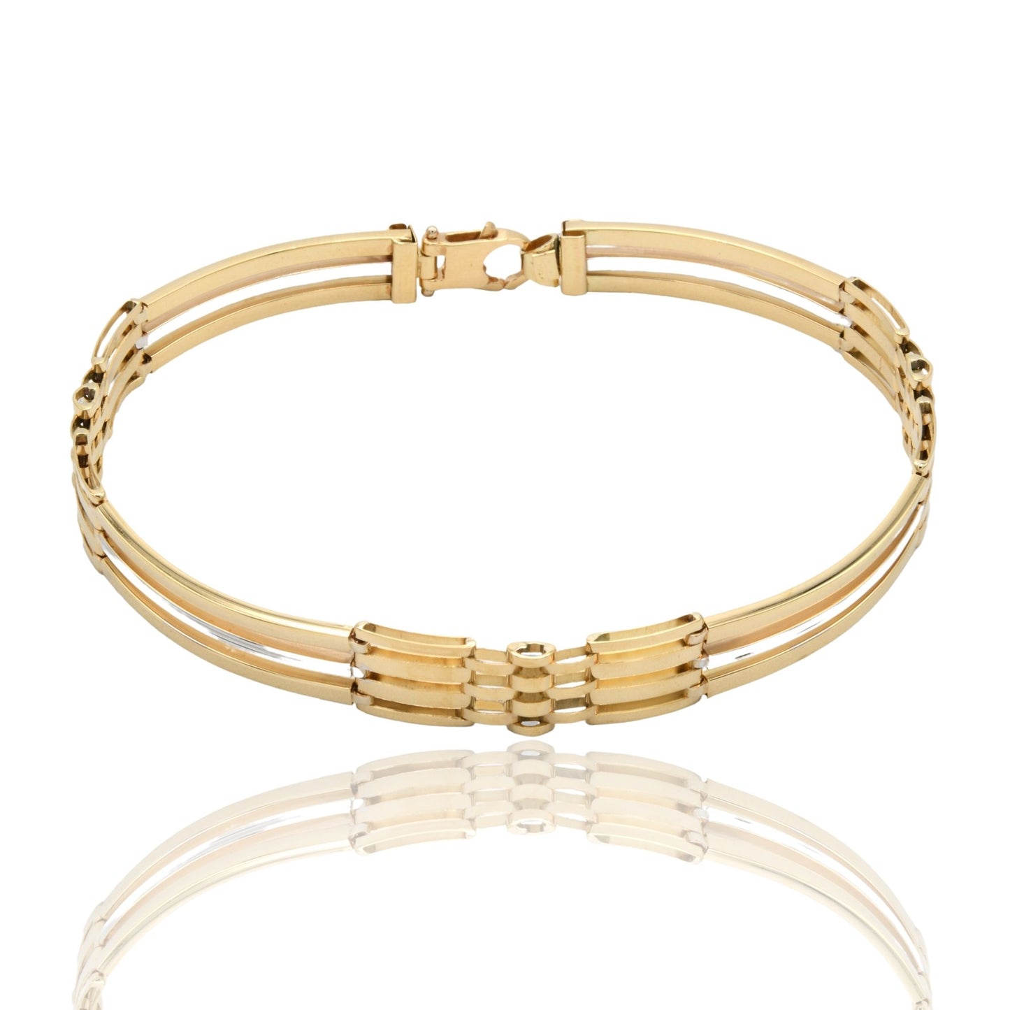 Bracciali Oro Giallo Oro Bianco Oro 18 carati Targhe Maglia Centrale Solo Oro