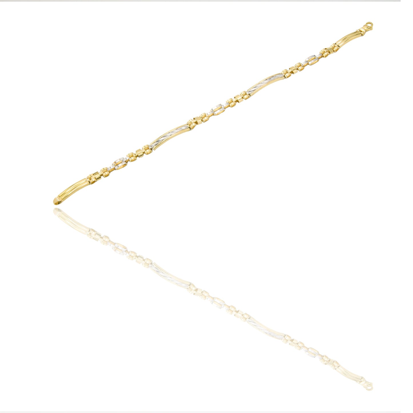 Bracciali Oro Giallo Oro Bianco Oro 18 carati maglie morbide e targhe alternate Solo oro 20,5cm x 0,5cm