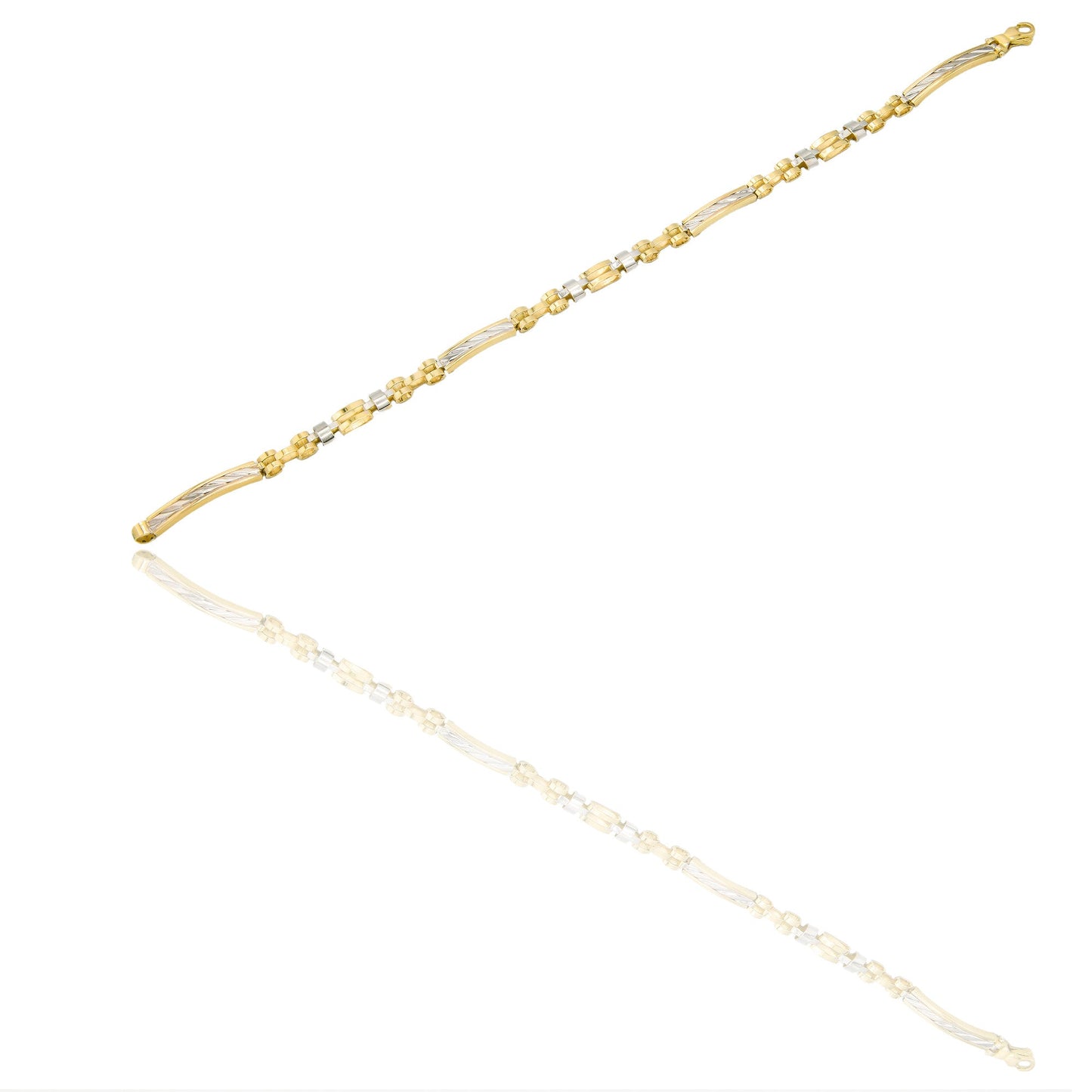 Bracciali Oro Giallo Oro Bianco Oro 18 carati maglie morbide e targhe alternate Solo oro 21cm x 0,5cm