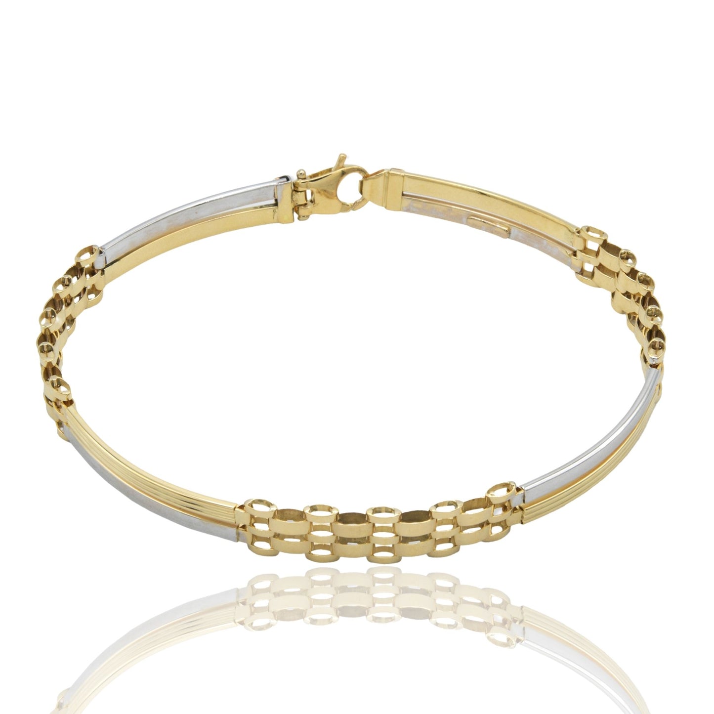 Bracciali Oro Giallo Oro Bianco Oro 18 carati Targhe Alternate E Maglie Solo Oro cm. 20