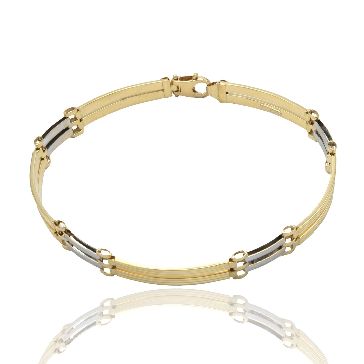 Bracciali Oro Giallo Oro Bianco Oro 18 carati Targhe Alternate E Maglie Solo Oro cm. 20