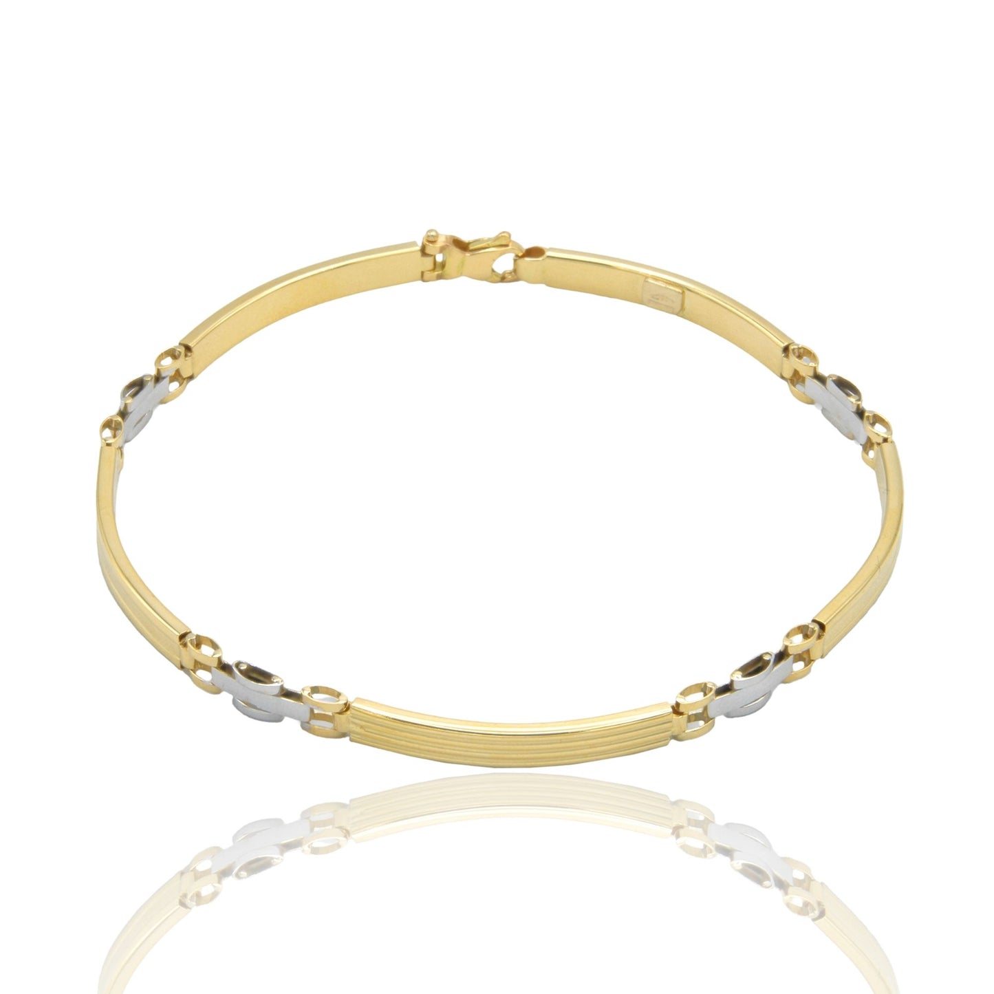 Bracciali Oro Giallo Oro Bianco Oro 18 carati Targhe Alternate E Maglie Solo Oro cm. 20.5