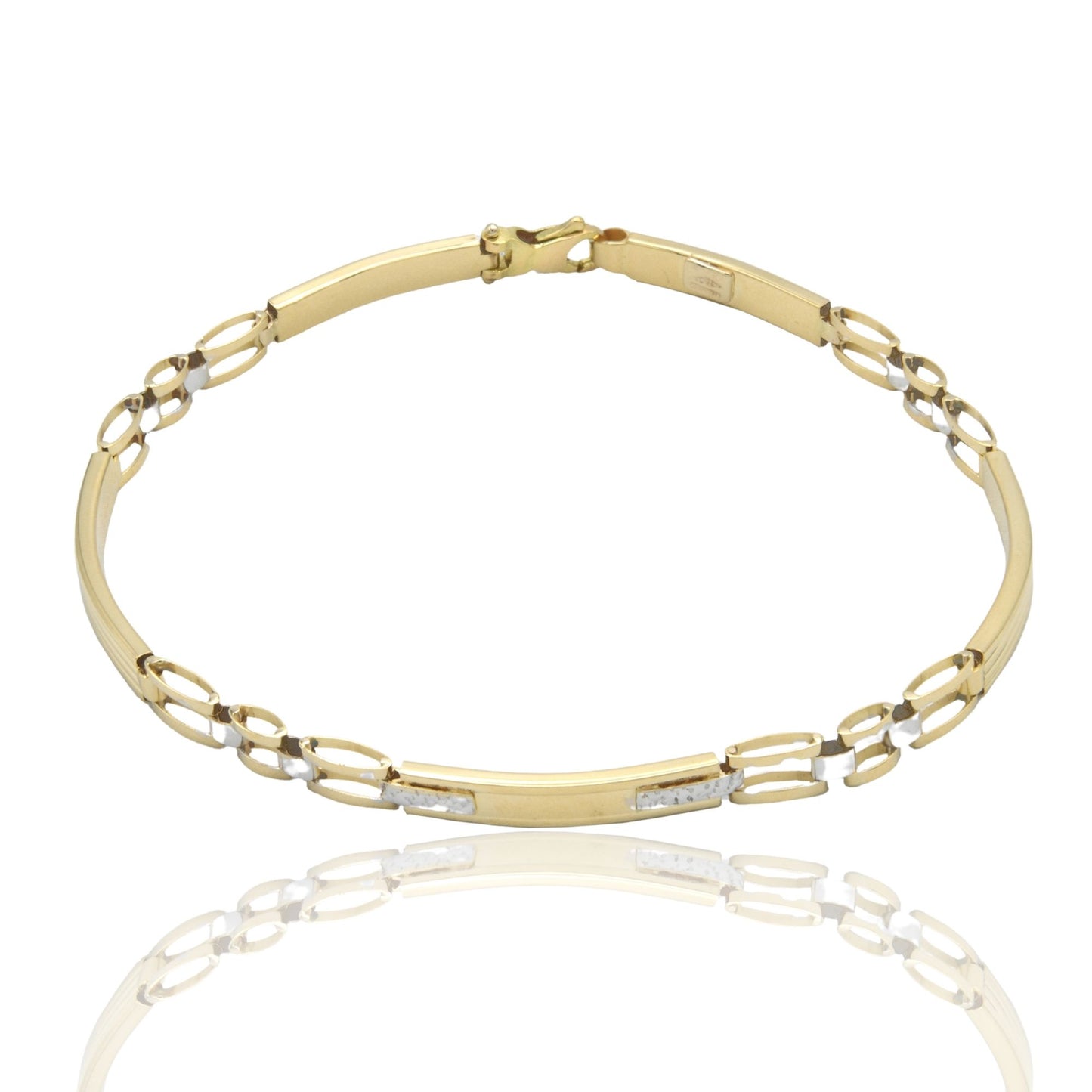 Bracciali Oro Giallo Oro Bianco Oro 18 carati Targhe Alternate E Maglie Solo Oro cm. 20.5