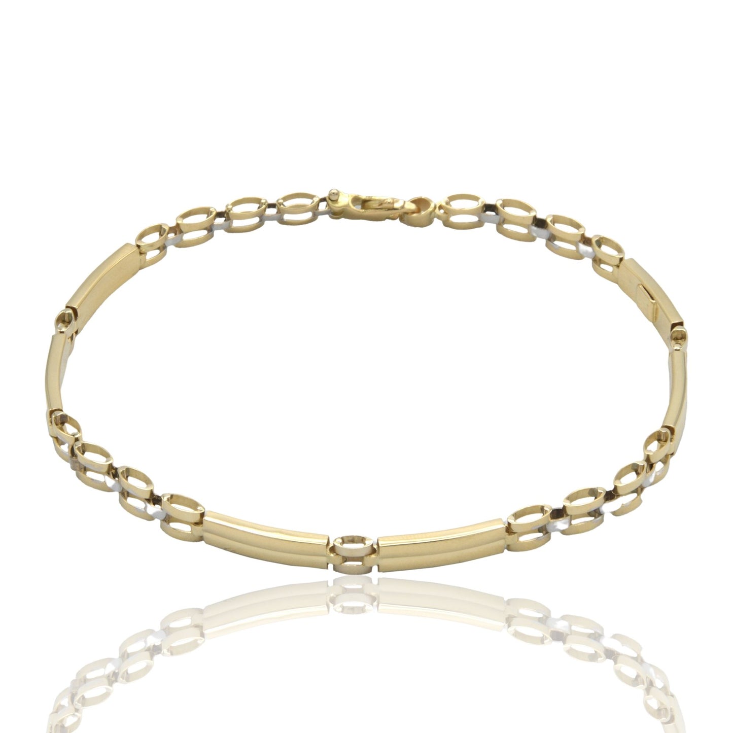 Bracciali Oro Giallo Oro Bianco Oro 18 carati Targhe Alternate E Maglie Solo Oro cm. 20.5