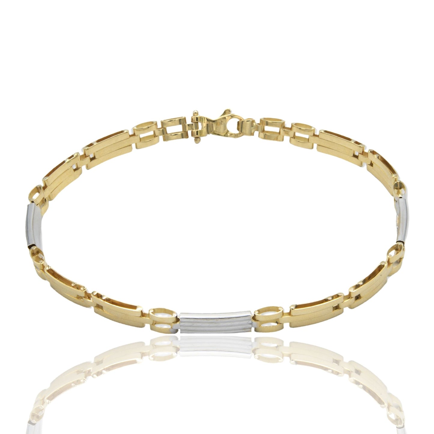 Bracciali Oro Giallo Oro Bianco Oro 18 carati Targhe Alternate E Maglie Solo Oro cm. 20.5