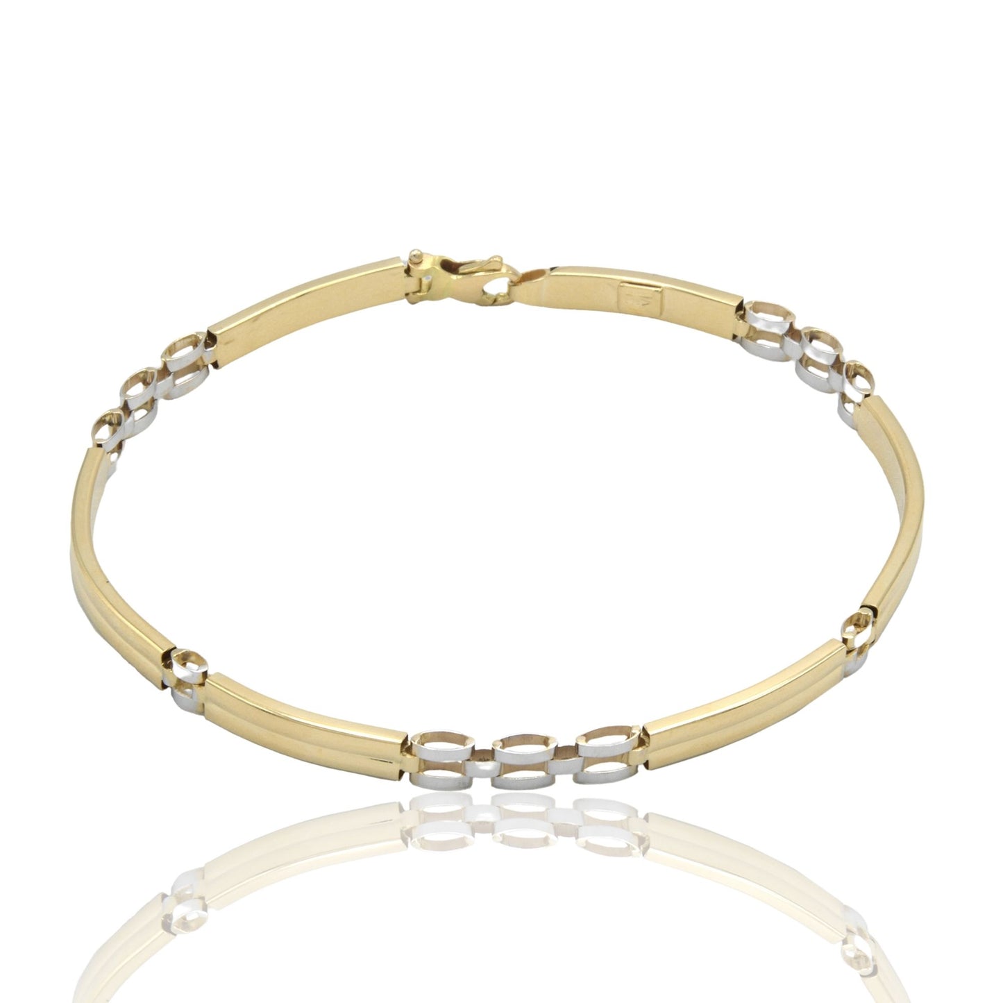 Bracciali Oro Giallo Oro Bianco Oro 18 carati Targhe Alternate E Maglie Solo Oro cm. 20.5