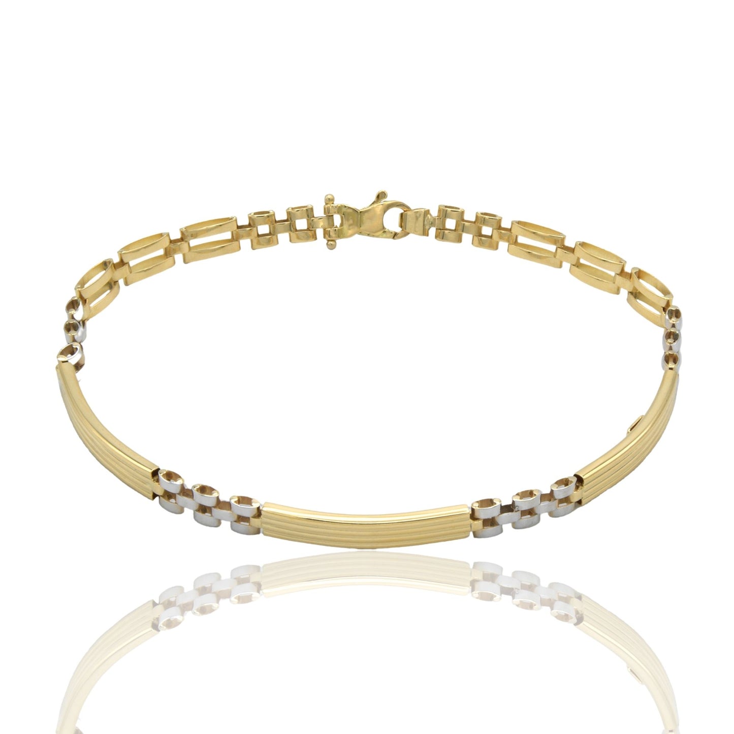 Bracciali Oro Giallo Oro Bianco Oro 18 carati Targhe Alternate E Maglie Solo Oro cm. 20.5