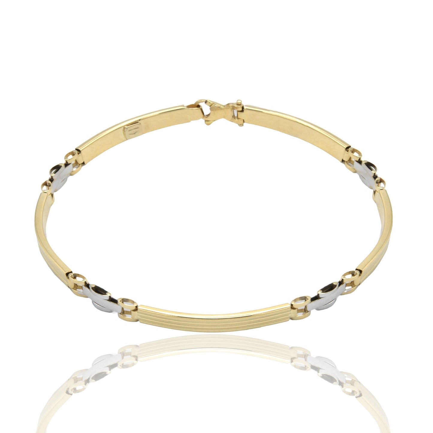 Bracciali Oro Giallo Oro Bianco Oro 18 carati Targhe Alternate E Maglie Solo Oro cm. 20.5