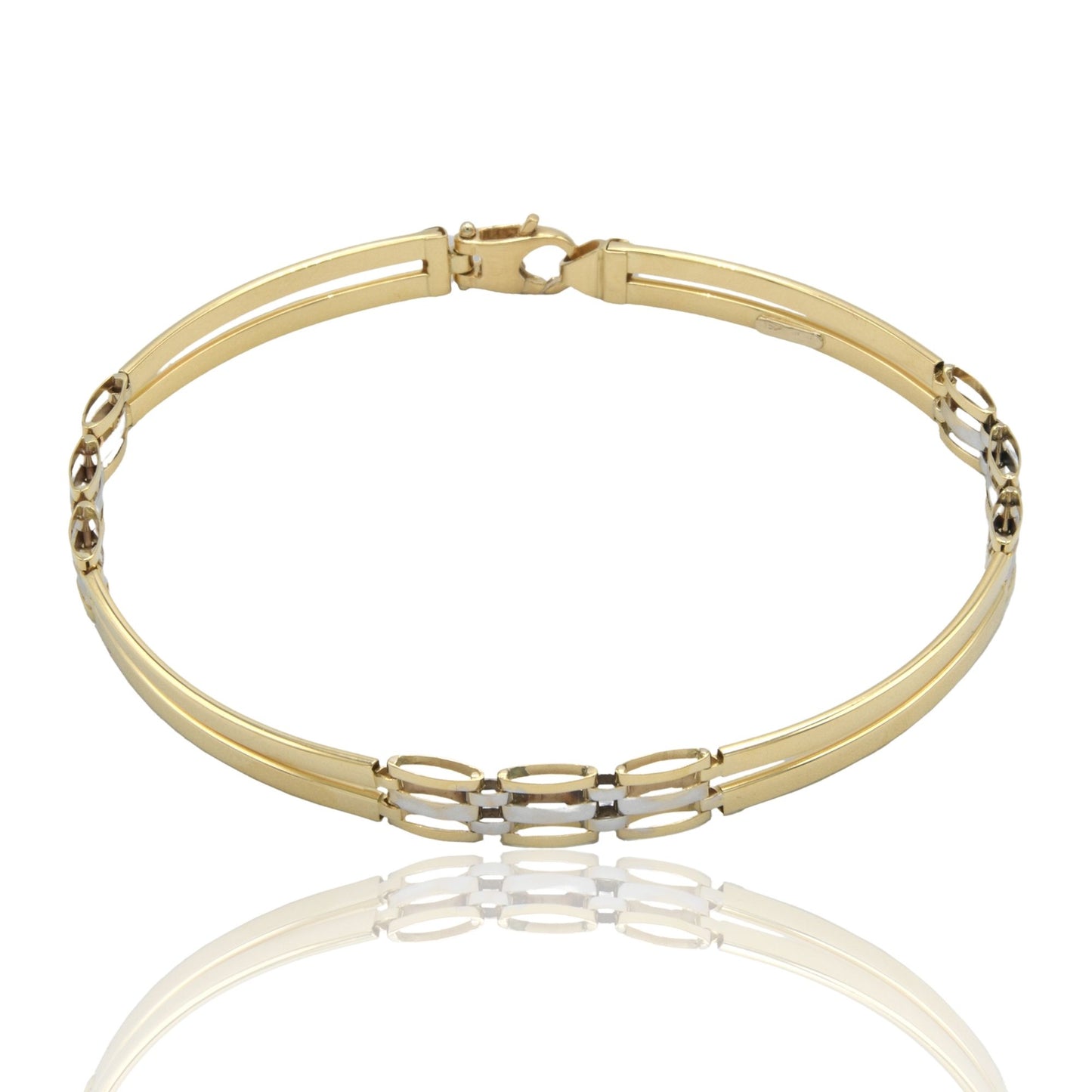 Bracciali Oro Giallo Oro Bianco Oro 18 carati Targhe Alternate E Maglie Solo Oro cm. 20.5