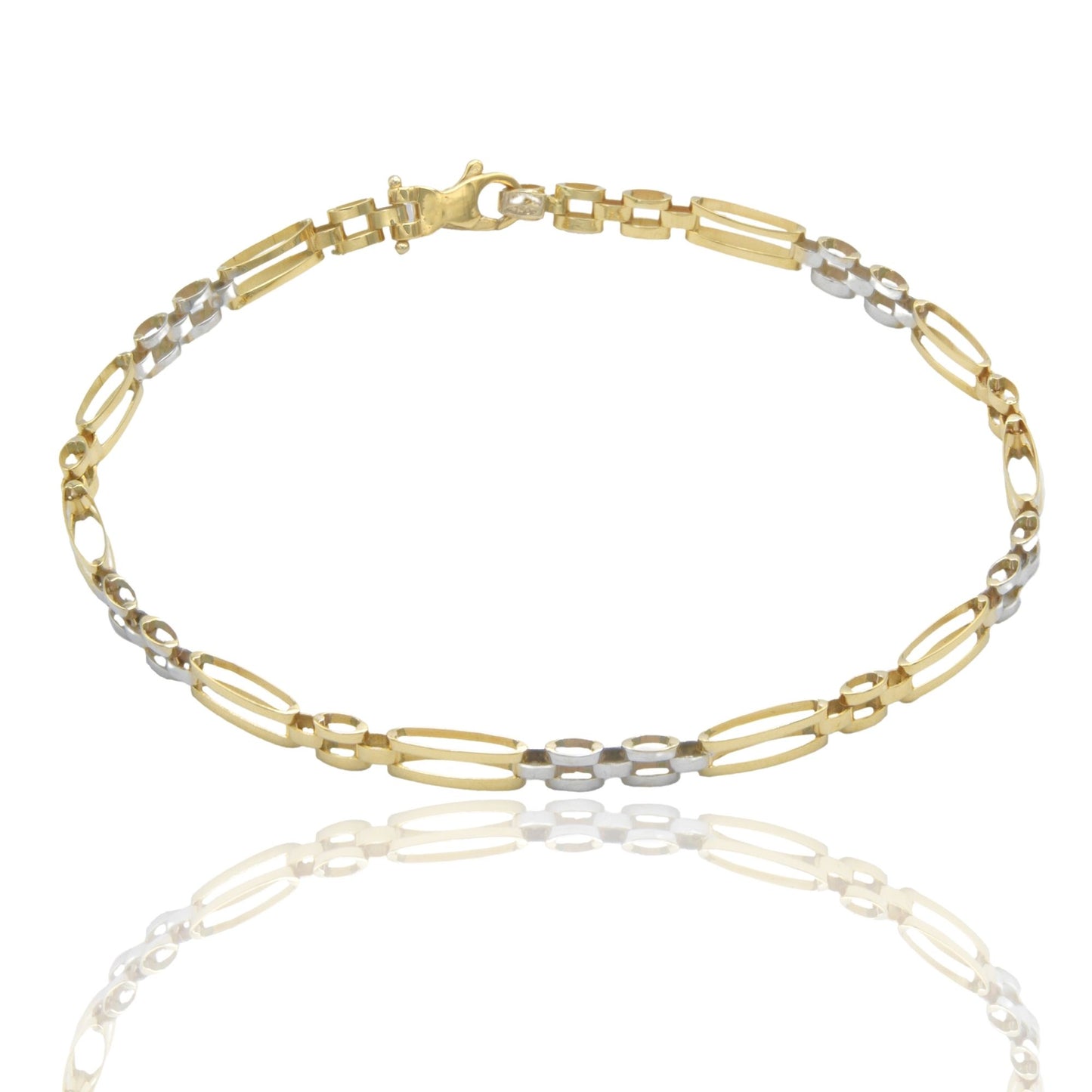Bracciale Oro Giallo Oro Bianco Oro 18 carati Targhe Alternate E Maglie Solo Oro cm. 20.5