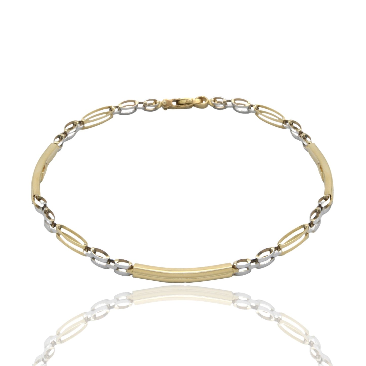 Bracciale Oro Giallo Oro Bianco Oro 18 carati Targhe Alternate Solo Oro