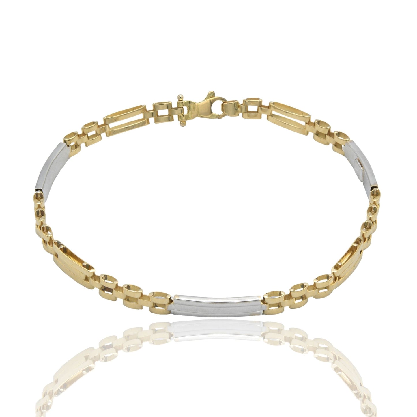 Bracciale Oro Giallo Oro Bianco Oro 18 carati Targhe Alternate E Maglie Solo Oro