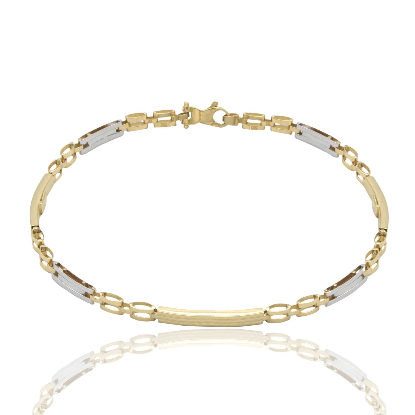 Bracciale Oro Giallo Oro Bianco Oro 18 carati Targhe Alternate E Maglie Solo Oro