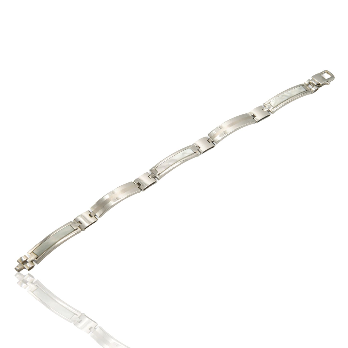 Bracciale Oro Bianco Oro 18 carati Targhe Alternate Solo Oro cm. 21,5