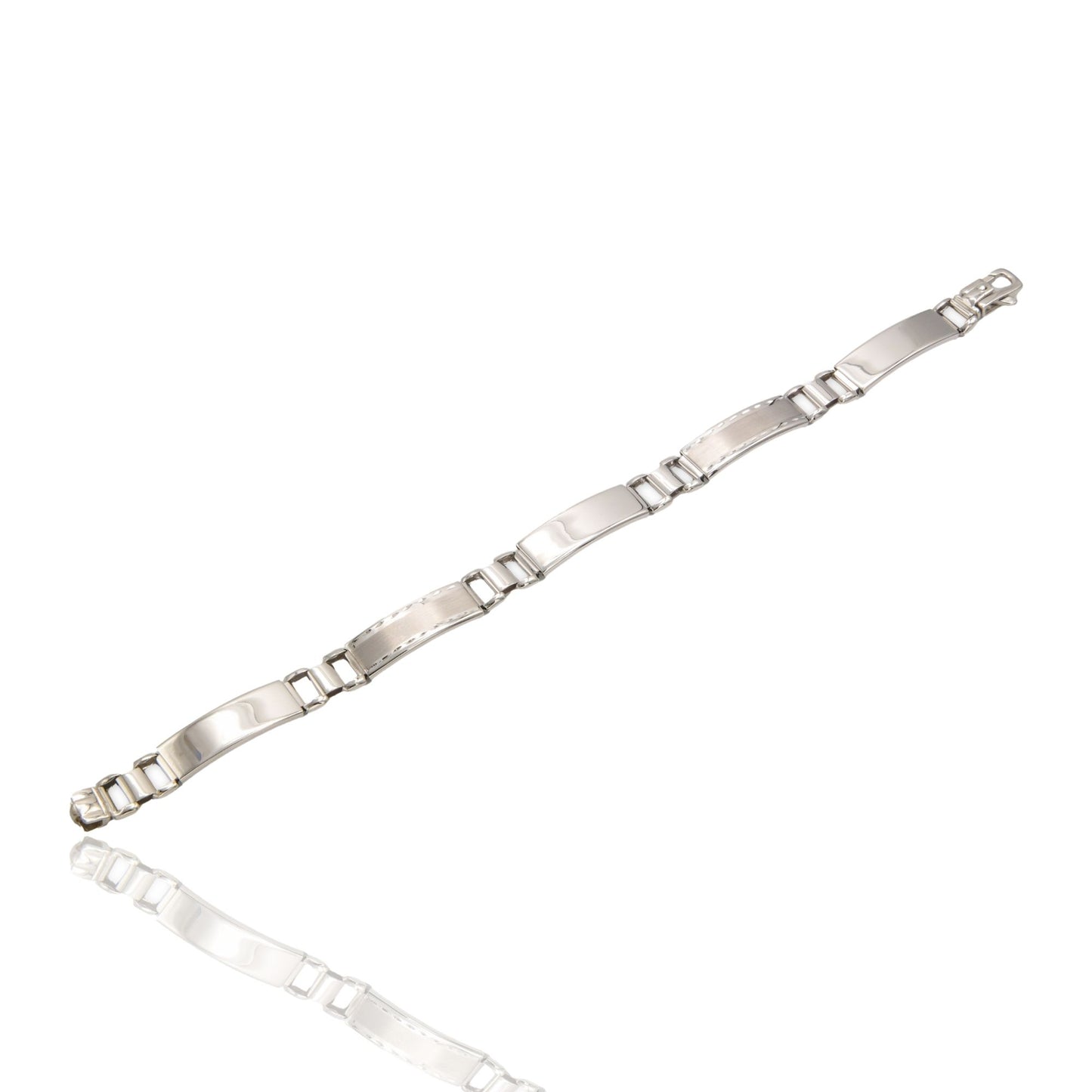 Bracciale Oro Bianco Oro 18 carati Targhe Alternate Solo Oro cm. 21,5