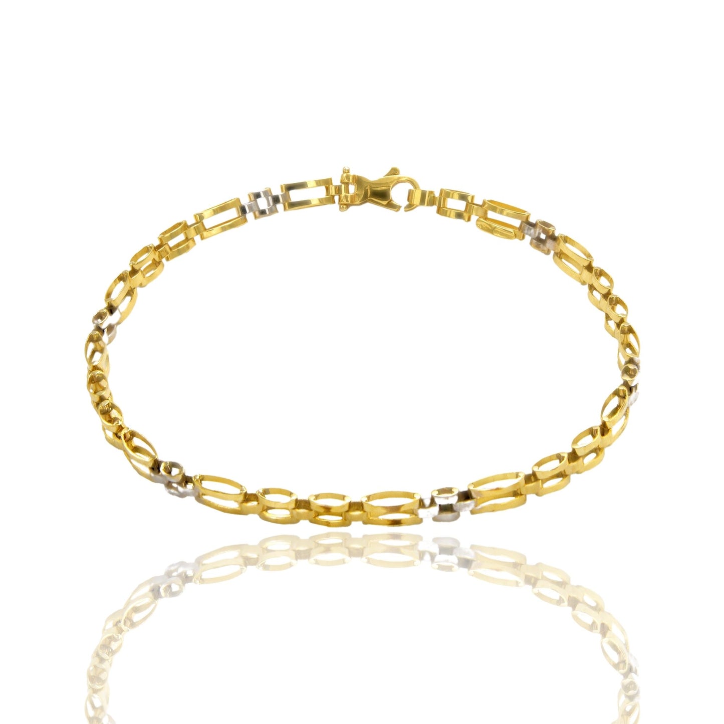 Bracciale Oro Giallo Oro Bianco Oro 18 carati Targhe E Maglie Solo Oro cm. 20,5