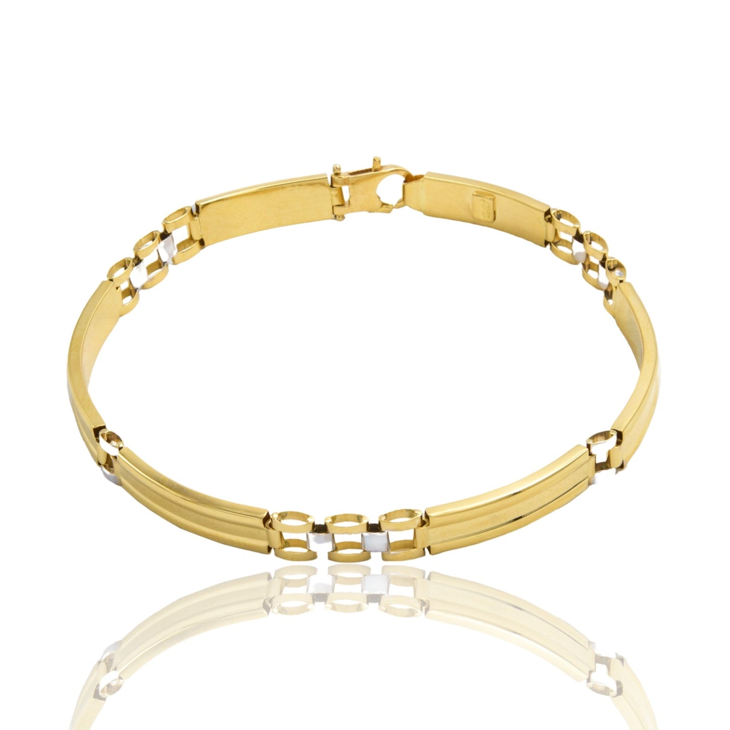 Bracciale Oro Giallo Oro Bianco Oro 18 carati Targhe E Maglie Solo Oro