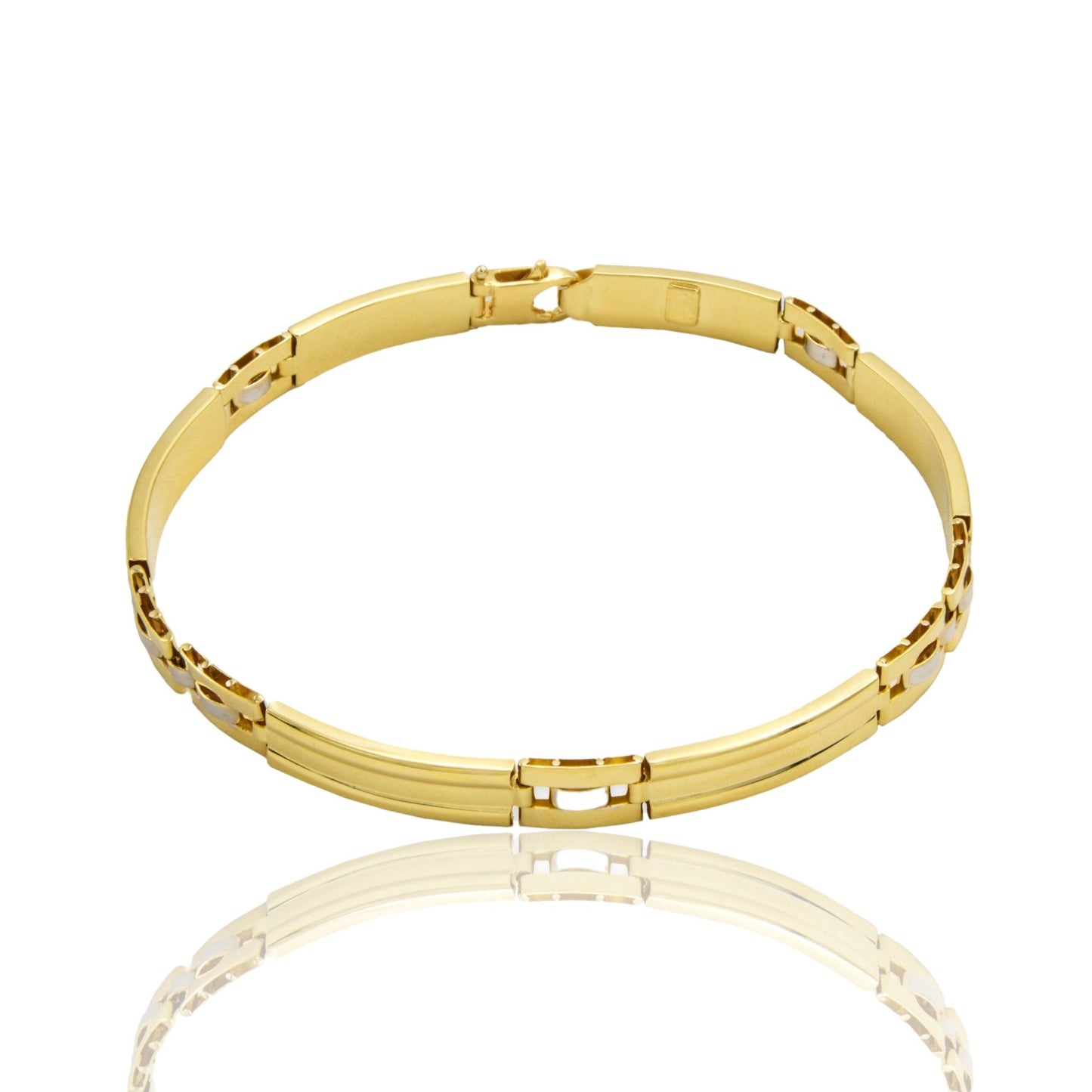 Bracciale Oro Giallo Oro Bianco Oro 18 carati Targhe Solo Oro cm .21,5