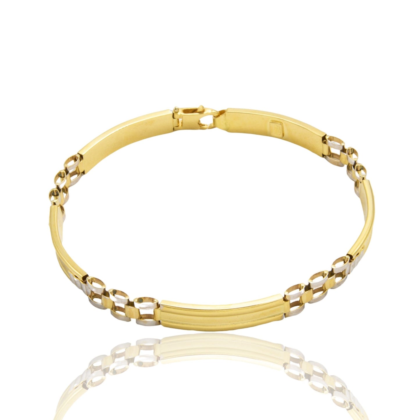 Bracciale Oro Giallo Oro Bianco Oro 18 carati Targhe E Maglie Solo Oro