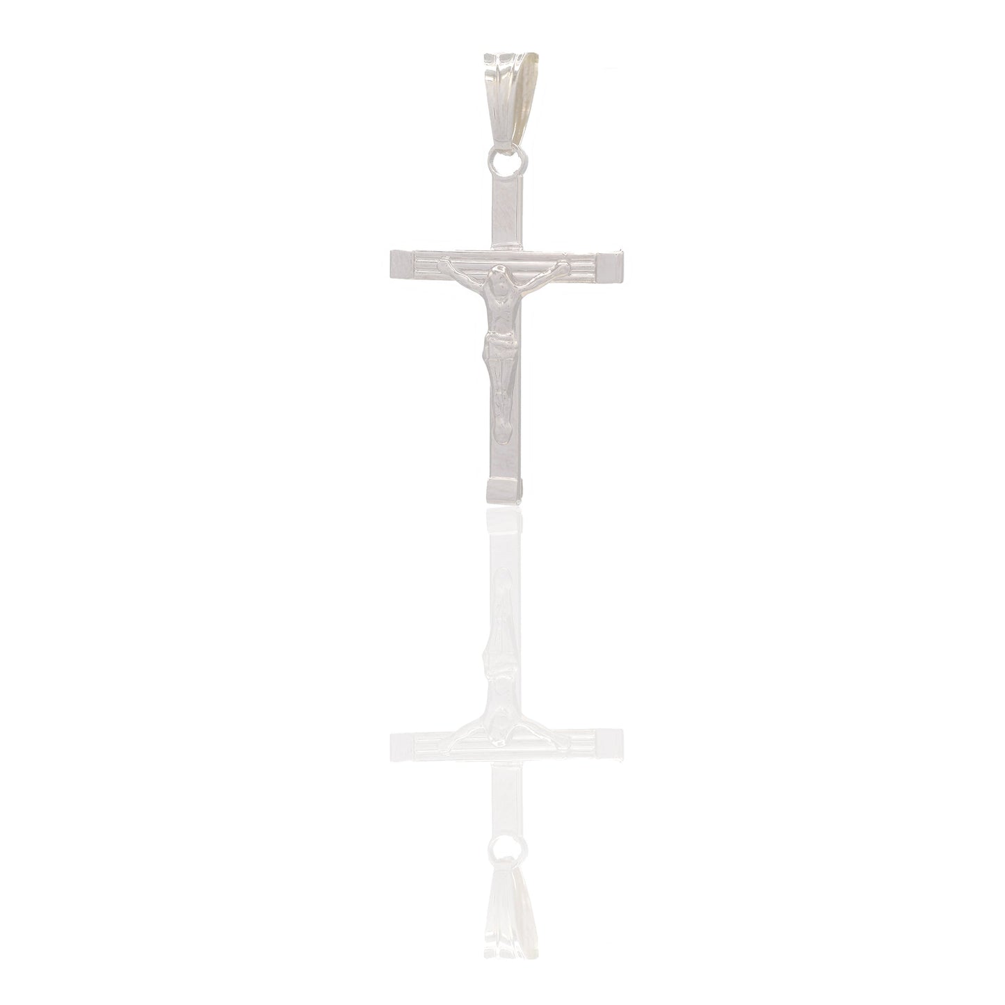 Ciondoli Oro Bianco Oro 18 carati Croce con Cristo rigata Solo oro 3,3 cm x 1,8cm