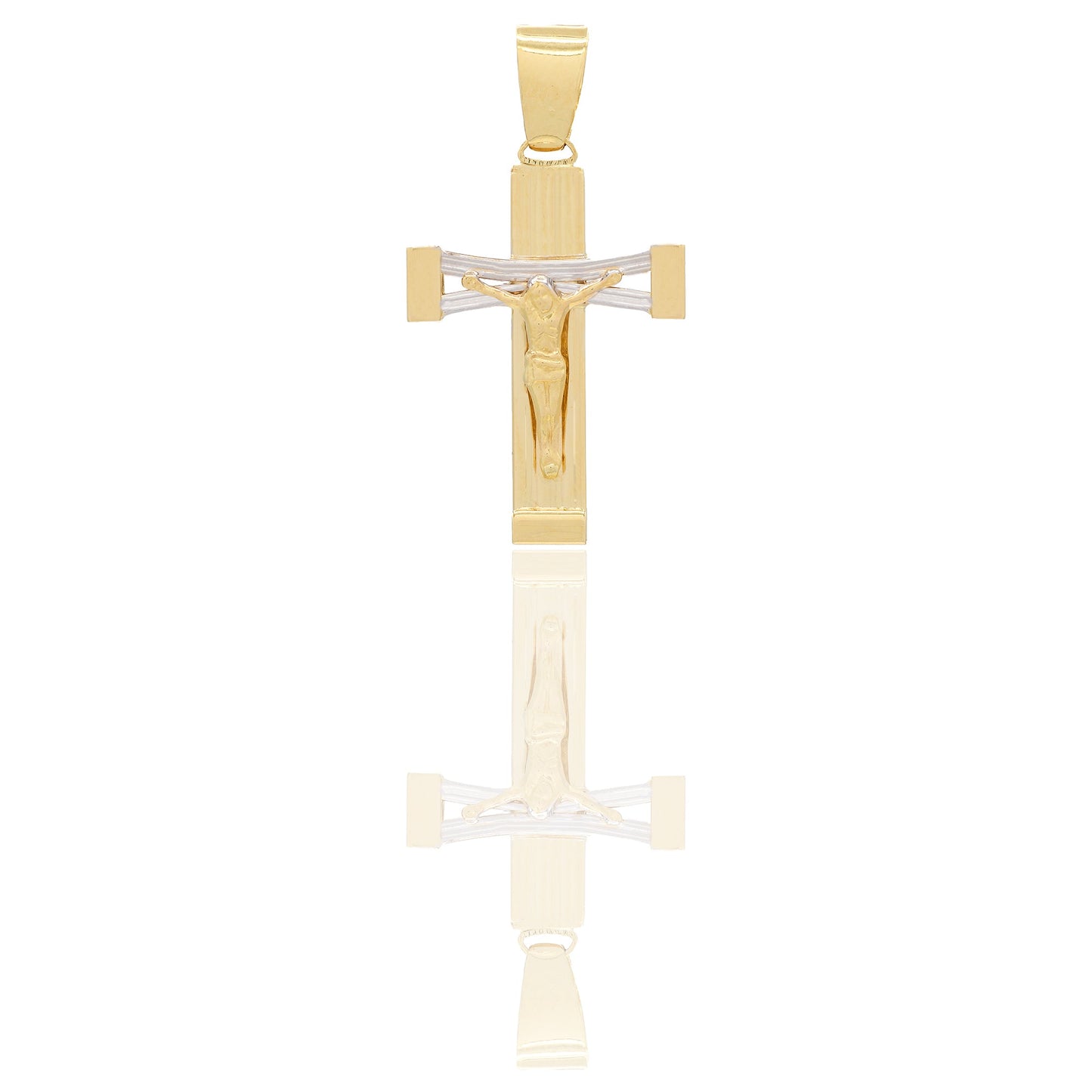 Ciondoli Oro Giallo Oro Bianco Oro 18 carati Croce con Cristo traforata rigata Solo oro 3,4cm x 1,8cm