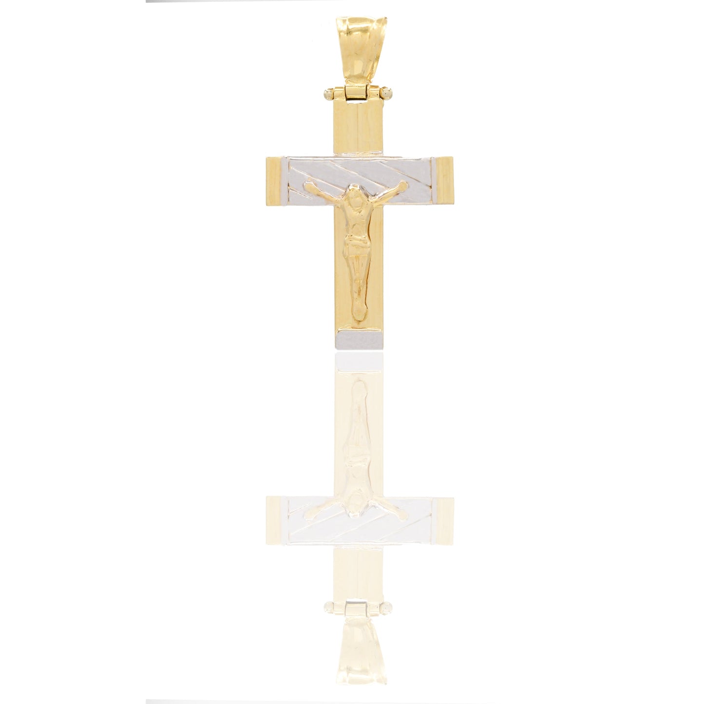 Ciondoli Oro Giallo Oro Bianco Oro 18 carati Croce con Cristo rigata Solo oro 3,4cm x 1,8cm