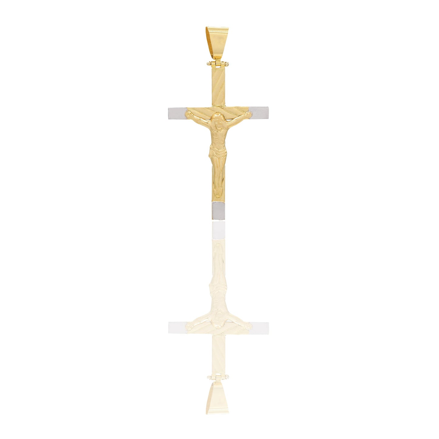 Ciondoli Oro Giallo Oro Bianco Oro 18 carati Croce con Cristo rigata Solo oro 5,7cm x 3cm