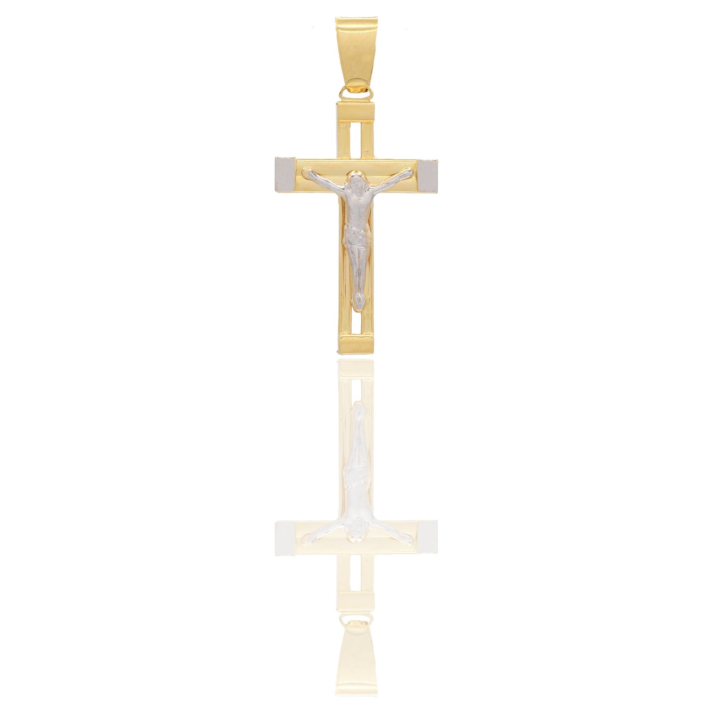 Ciondoli Oro Giallo Oro Bianco Oro 18 carati Croce con Cristo traforata rigata Solo oro 3,7cm x 1,8cm