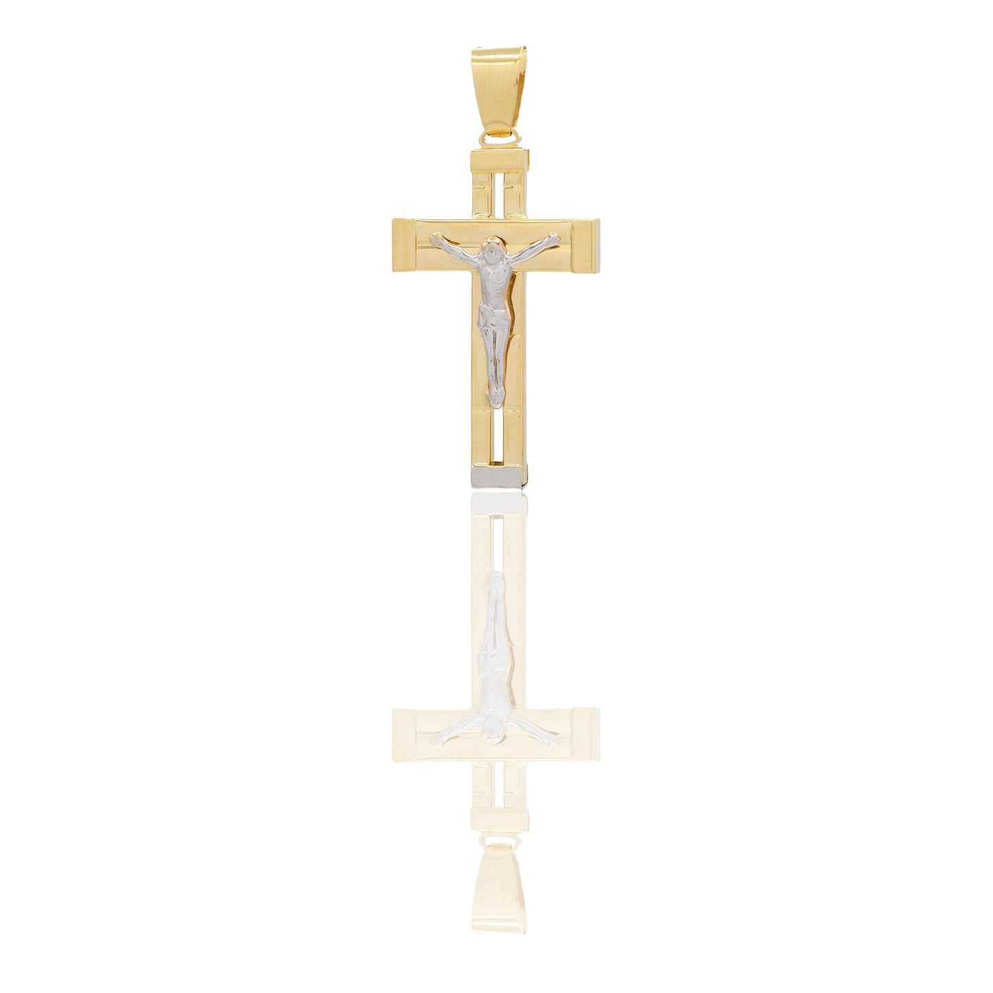 Ciondoli Oro Giallo Oro Bianco Oro 18 carati Croce con Cristo traforata rigata Solo oro 4cm x 1,9cm