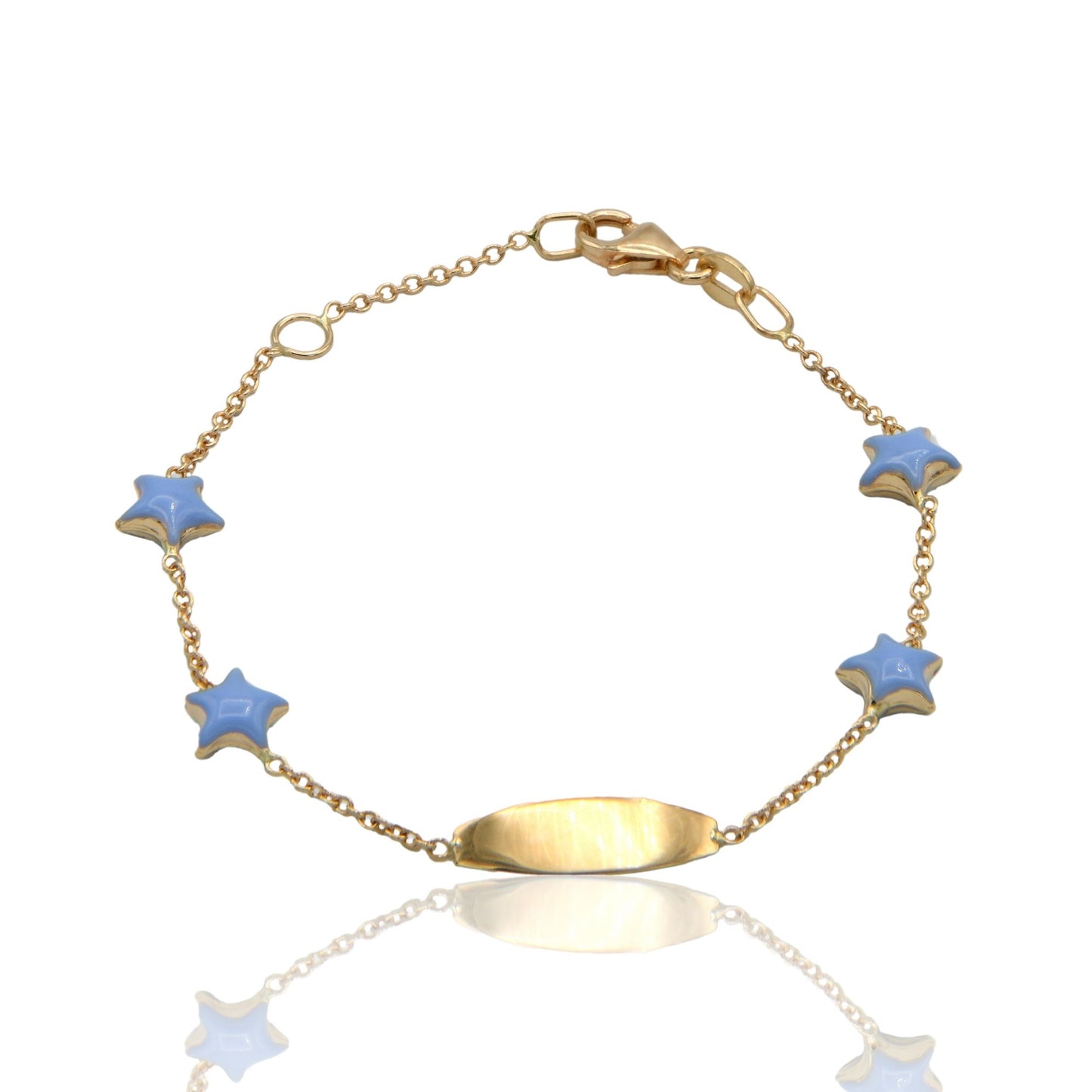 Bracciale Oro Giallo Oro 18 carati Baby Targa Stelle smalto azzurro cm. 13,5
