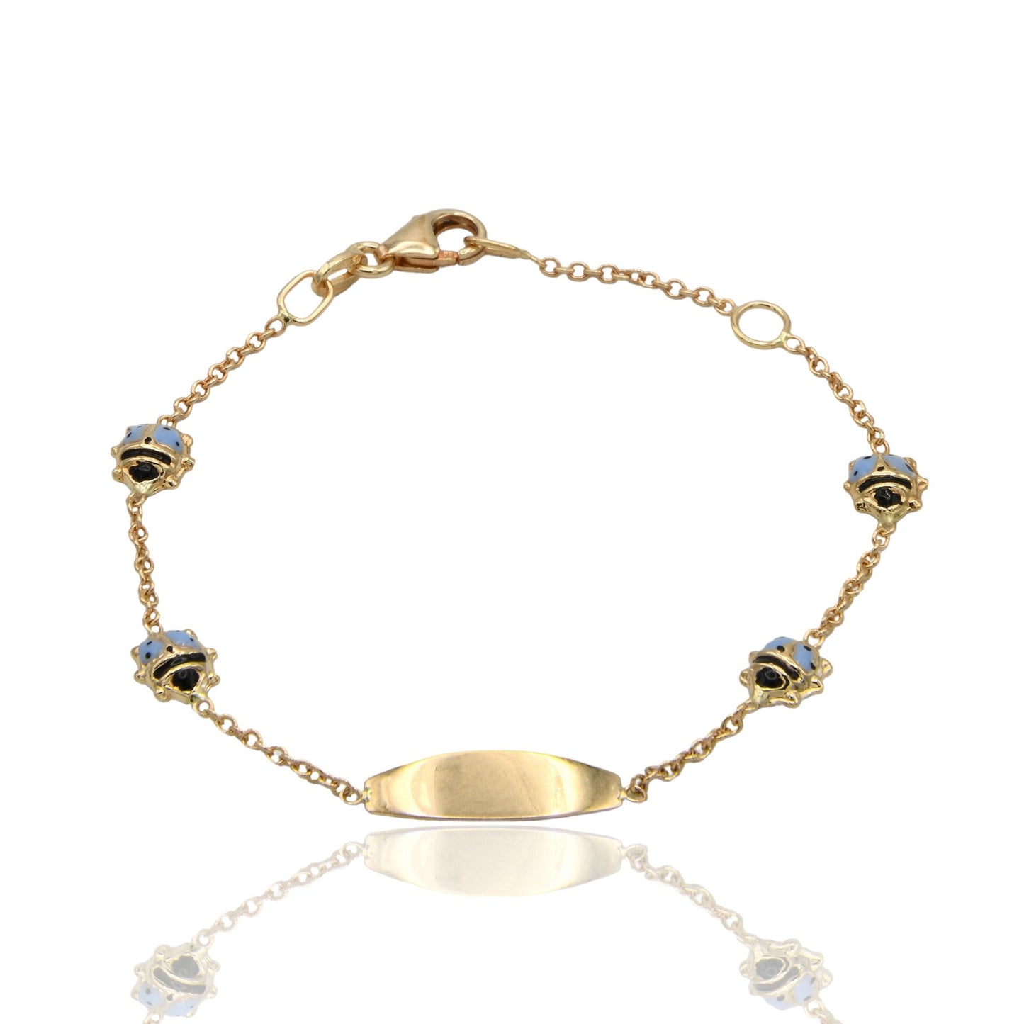 Bracciale Oro Giallo Oro 18 carati Baby Targa Coccinelle Smalto Nero, smalto azzurro cm. 13,5