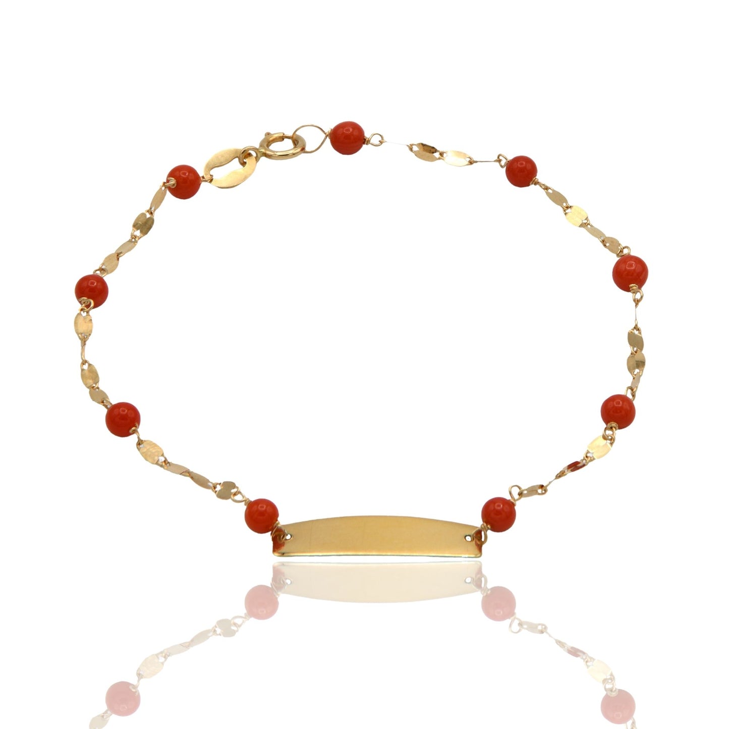 Bracciale Oro Giallo Oro 18 carati Baby Targa Pietre Rosse cm. 15,5