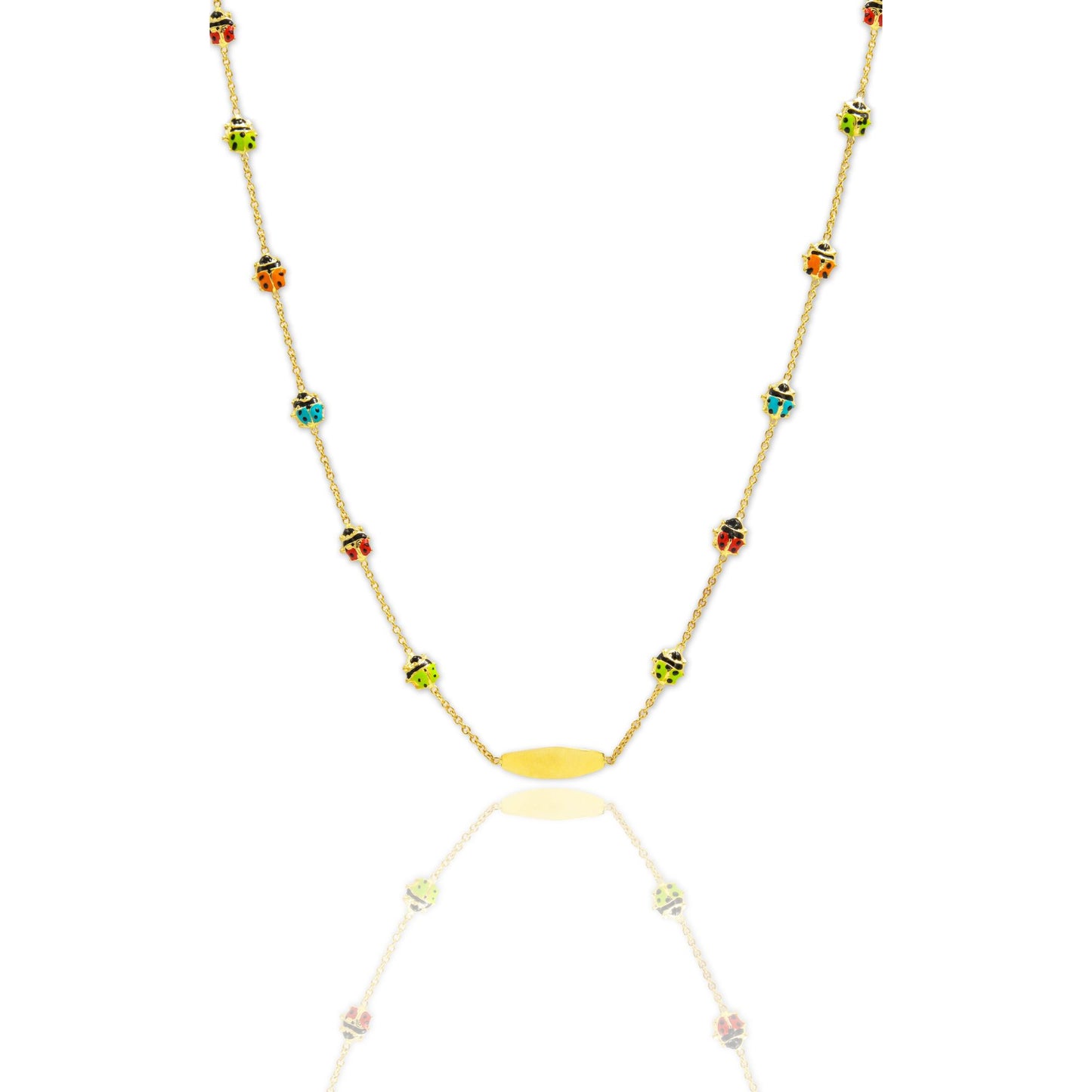 Collana Oro Giallo Oro 18 carati Targhetta Coccinelle Smalto Multicolor
