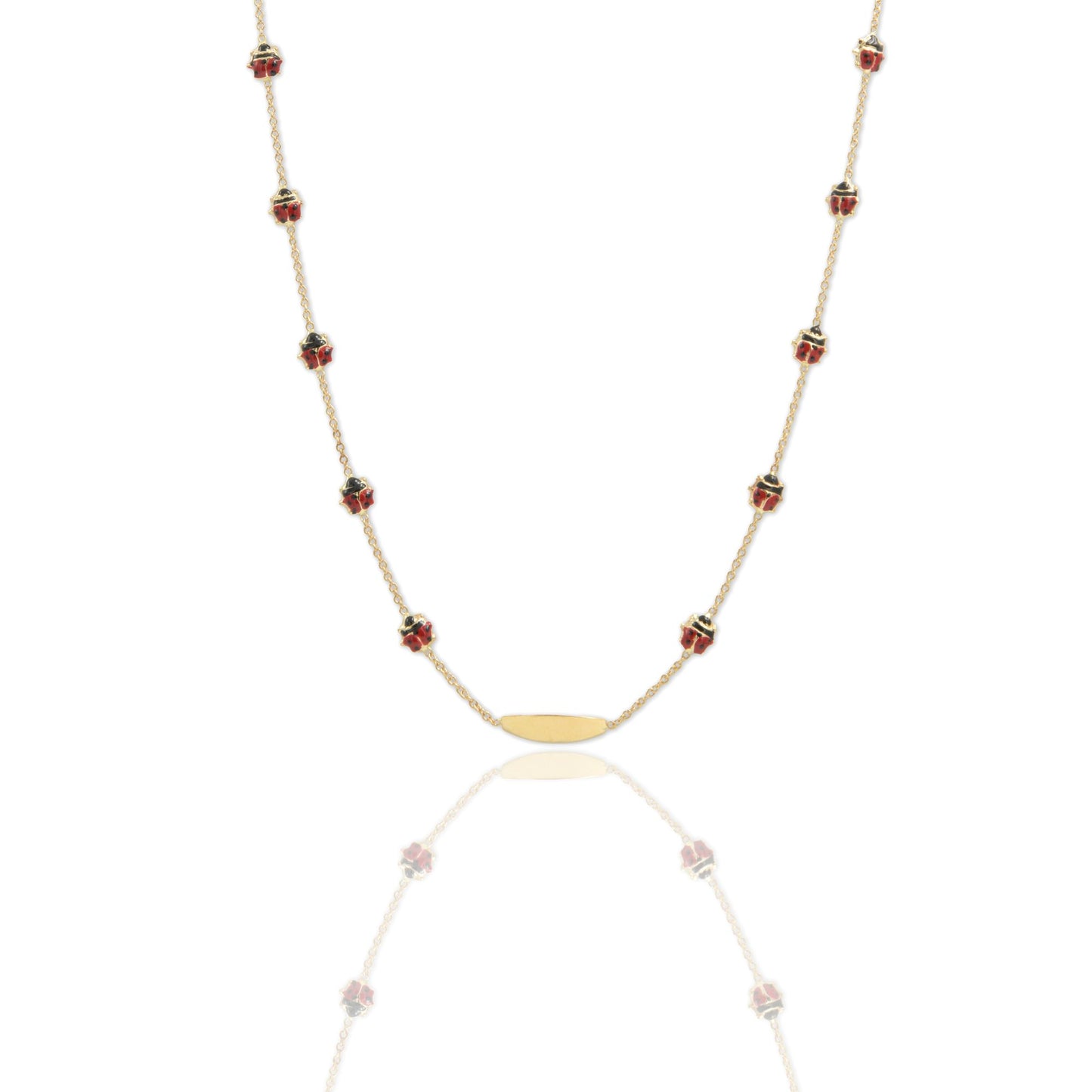 Collana Oro Giallo Oro 18 carati Targhetta Coccinelle Smalto Nero, Smalto rosso