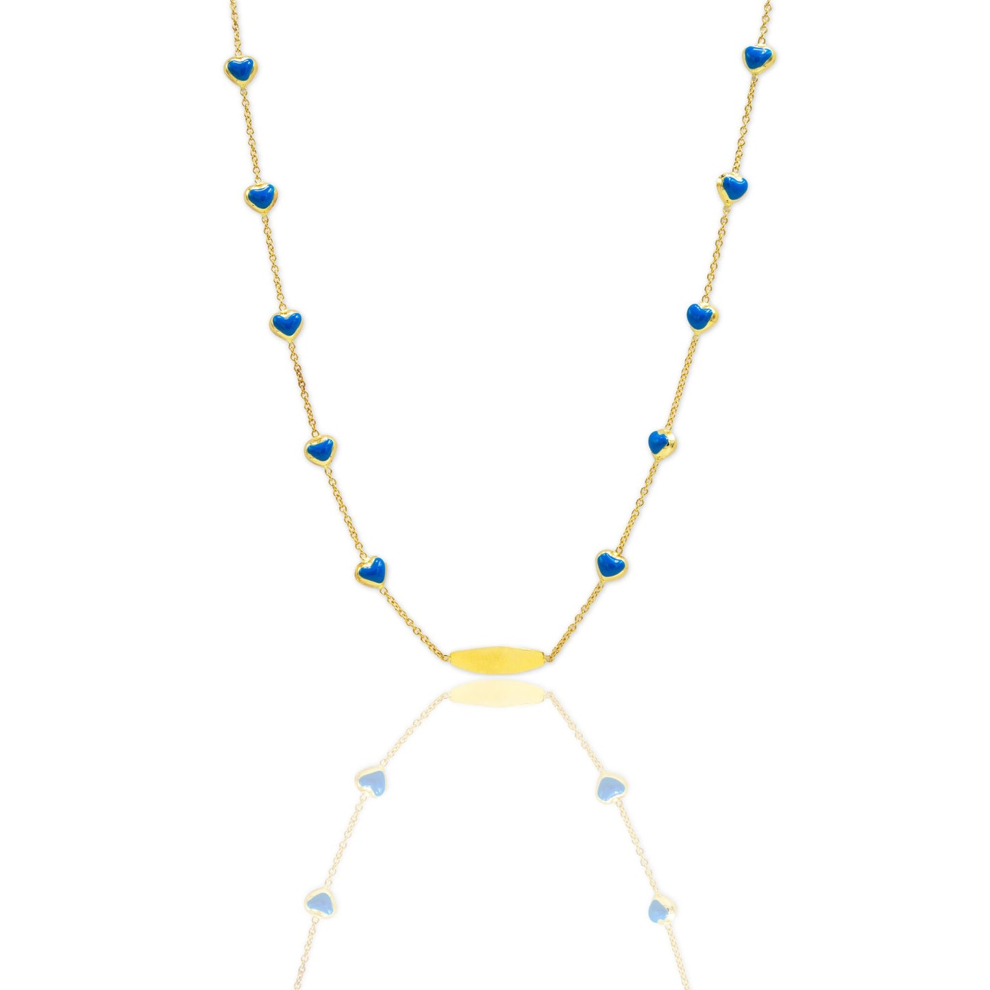 Collana Oro Giallo Oro 18 carati Targhetta Cuori Smalto blu