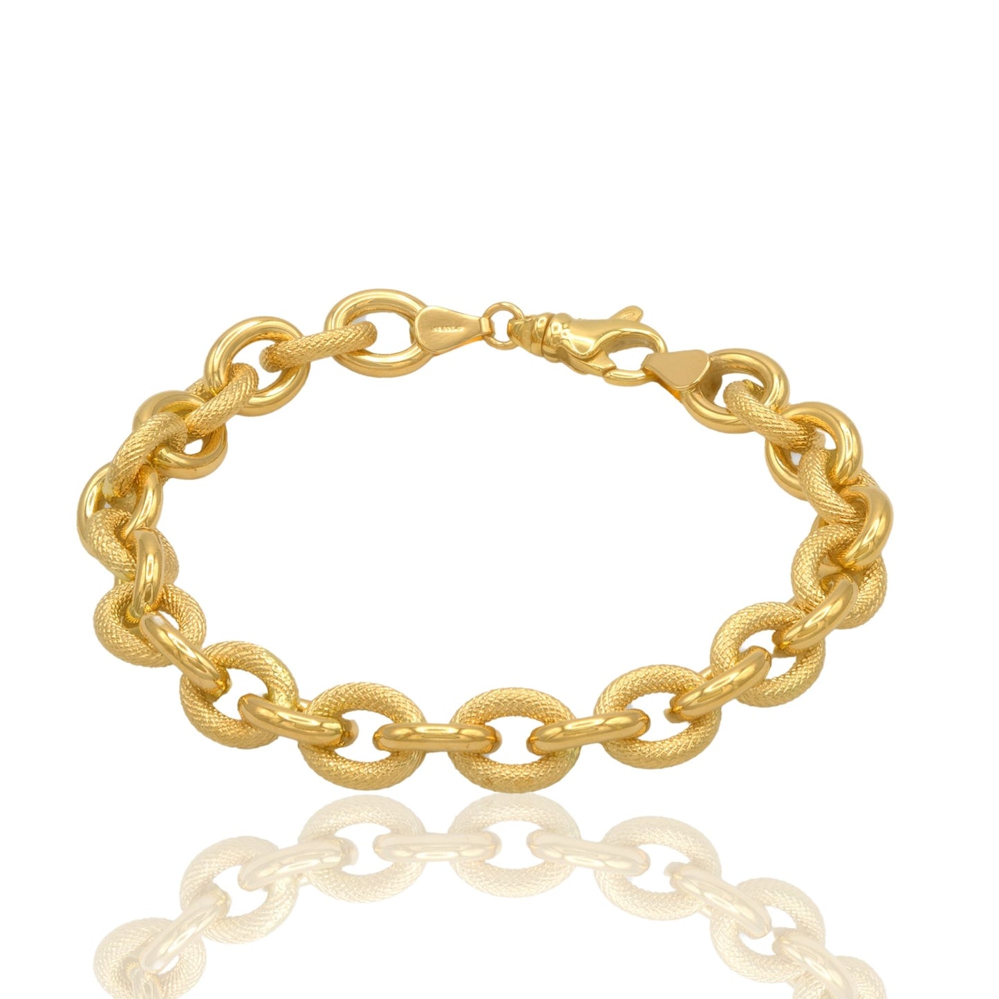 Bracciale Oro Giallo Oro 18 carati Catena Cerchi Godronata Solo Oro