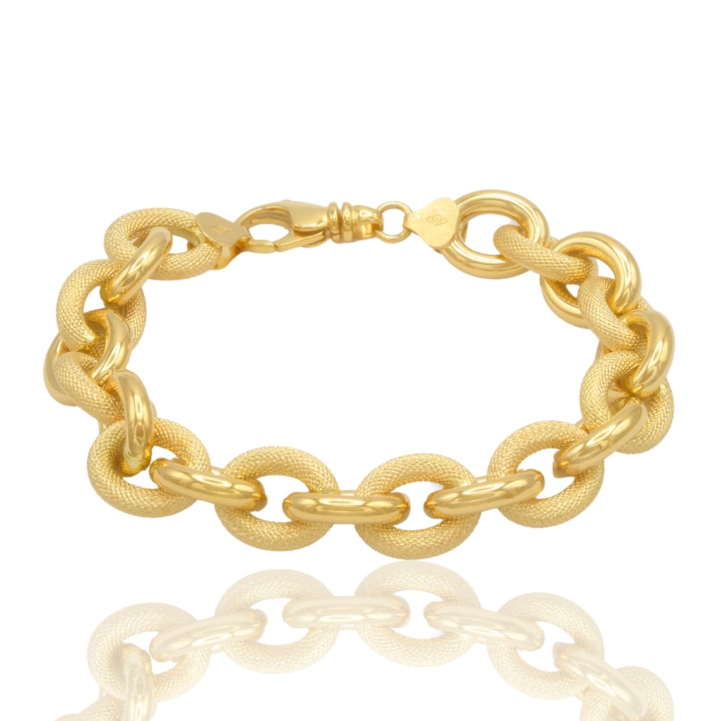 Bracciale Oro Giallo Oro 18 carati Catena Cerchi Godronata Solo Oro
