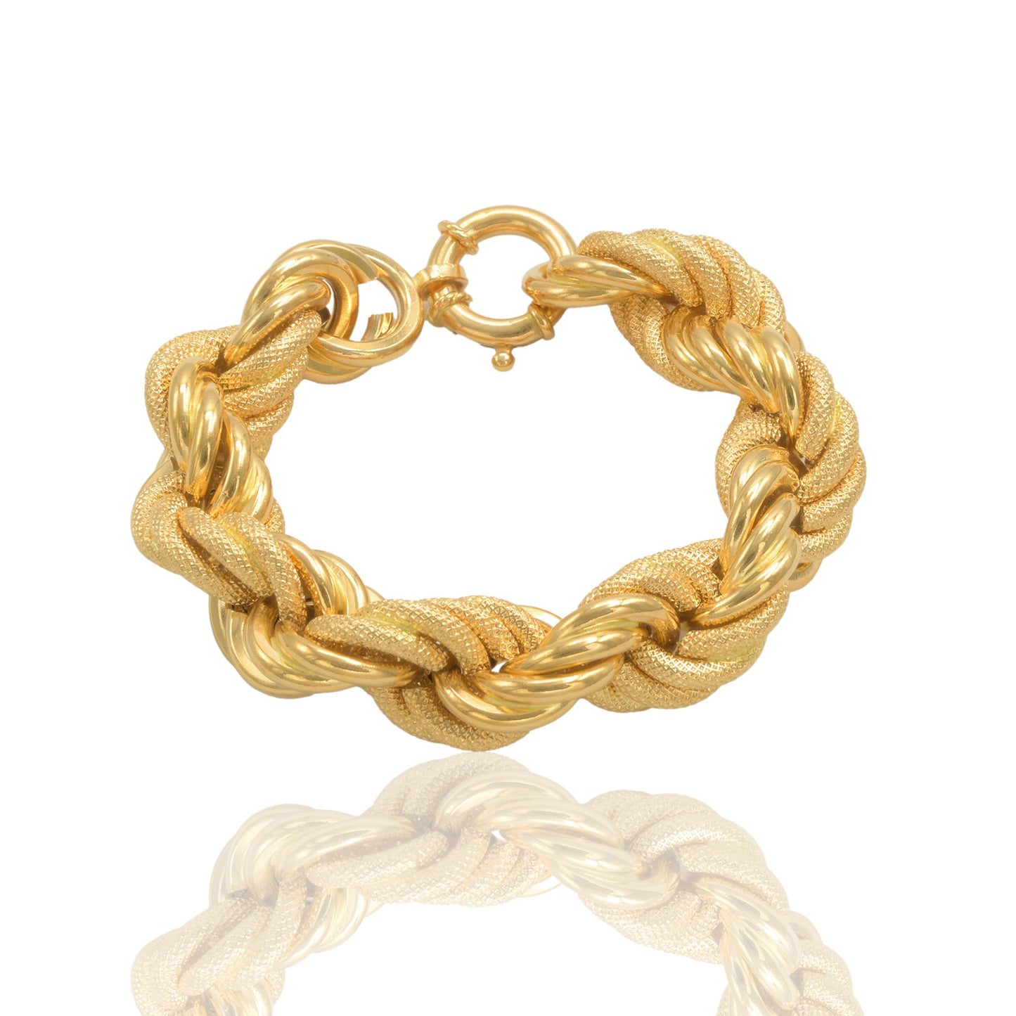 Bracciale Oro Giallo Oro 18 carati Corda Chiusura Tonda Solo Oro spess. 15 mm