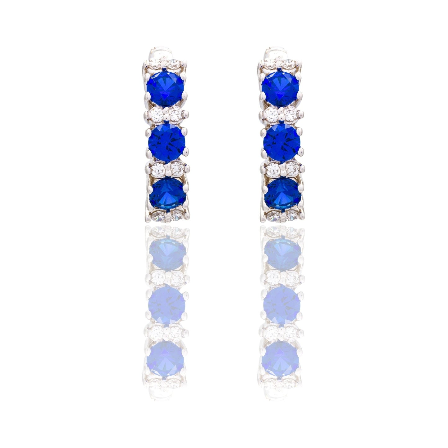 Orecchini Oro Bianco Oro 18 carati Cerchietto Trilogy Zirconi Bianchi, Zirconi Blu
