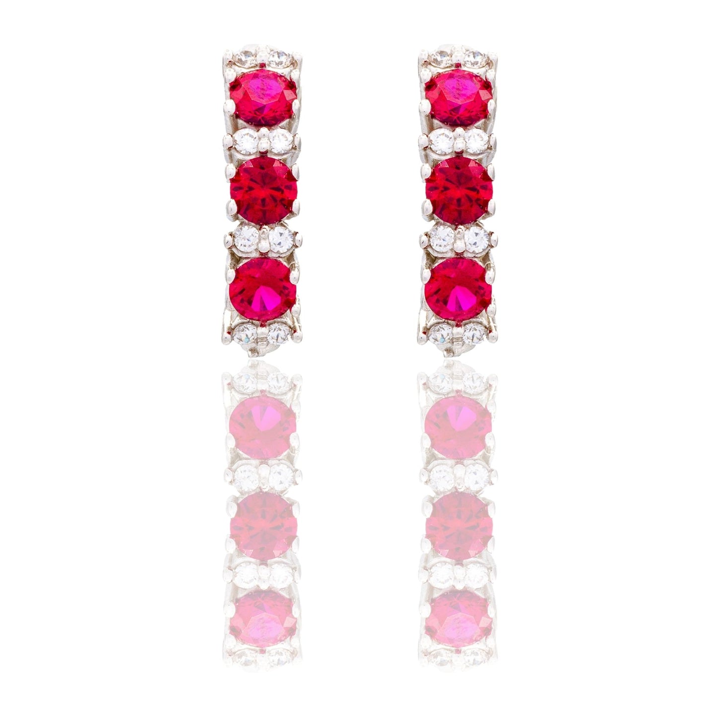 Orecchini Oro Bianco Oro 18 carati Cerchietto Trilogy Zirconi Bianchi, Zirconi Rossi