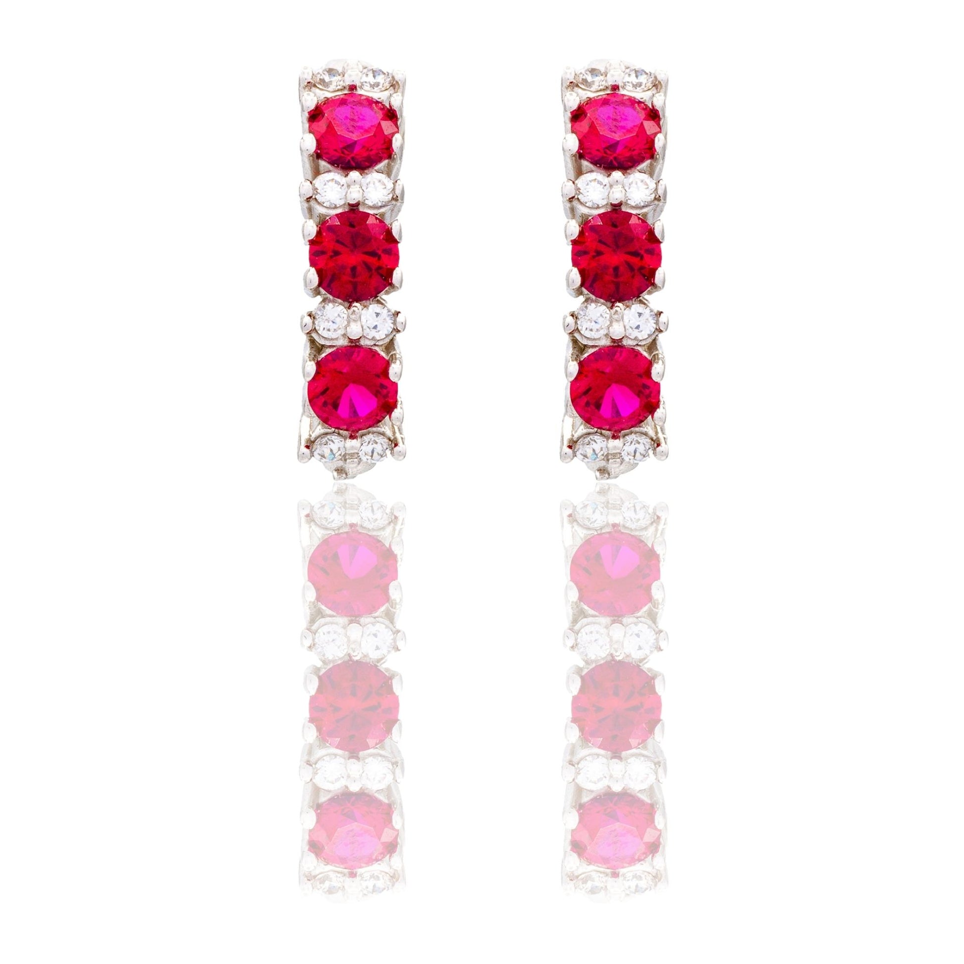 Orecchini Oro Bianco Oro 18 carati Cerchietto Trilogy Zirconi Bianchi, Zirconi Rossi