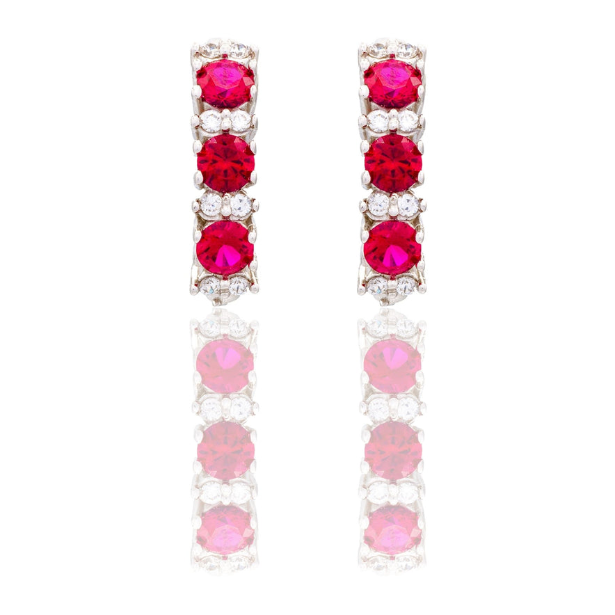 Orecchini Oro Bianco Oro 18 carati Cerchietto Trilogy Zirconi Bianchi, Zirconi Rossi