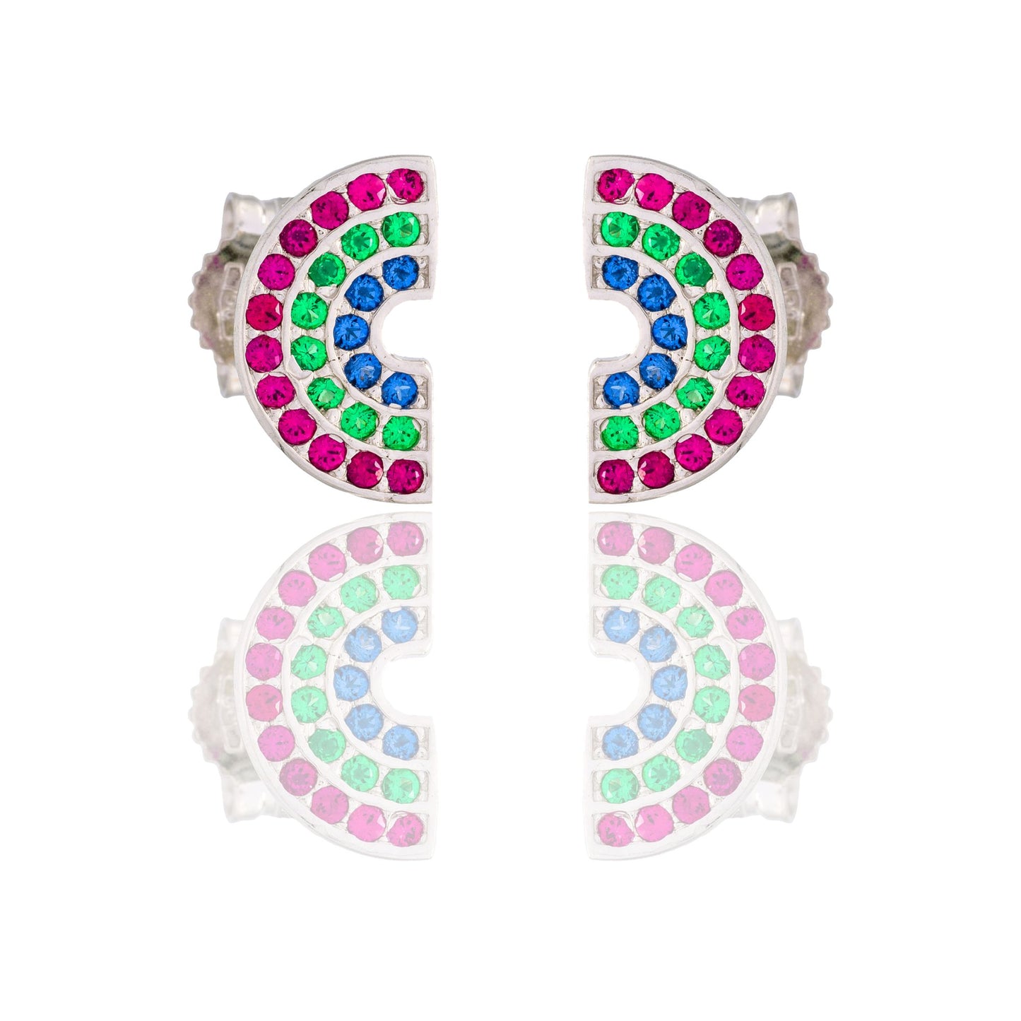Orecchini Oro Bianco Oro 18 carati Arcobaleno Pavè Zirconi Multicolor