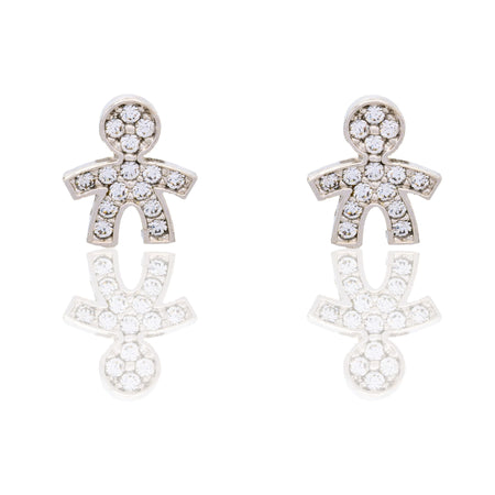 Orecchini Oro Bianco Oro 18 carati Bimbo Pavè Zirconi bianchi