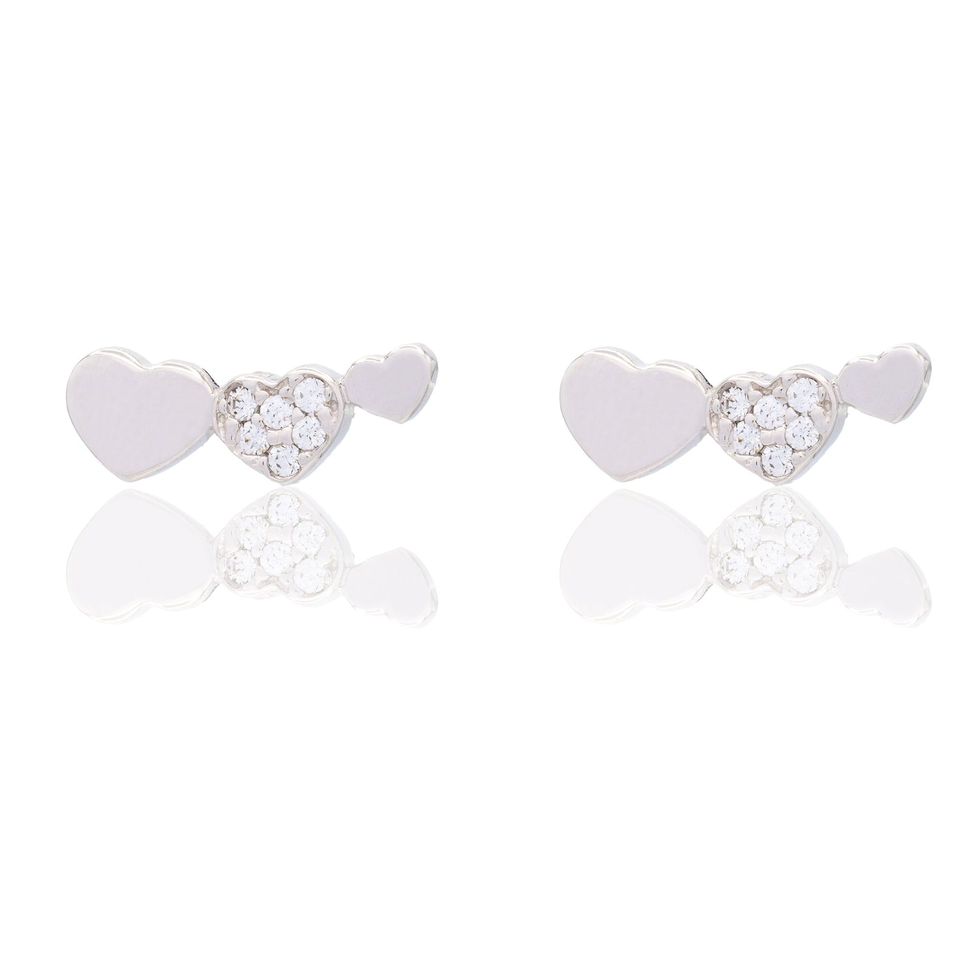 Orecchini Oro Bianco Oro 18 carati 3 Cuori Zirconi Bianchi
