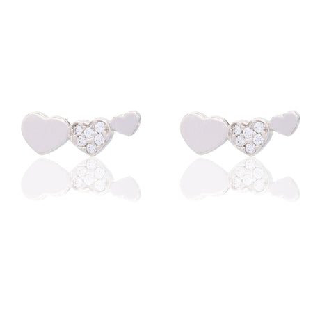 Orecchini Oro Bianco Oro 18 carati 3 Cuori Zirconi Bianchi