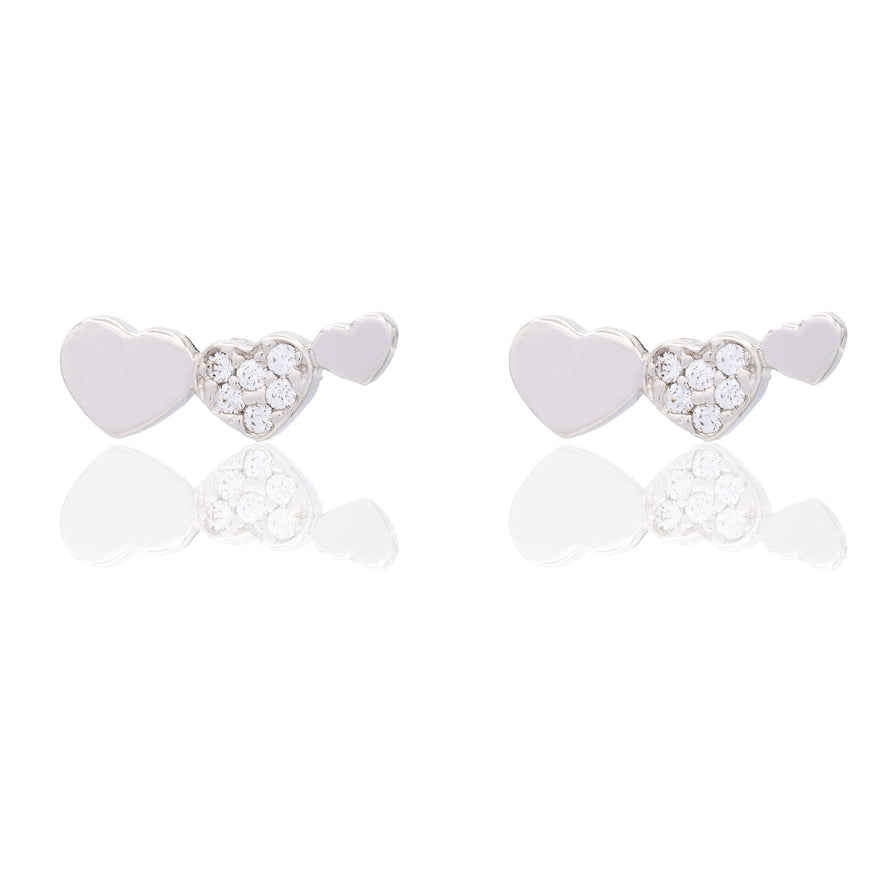 Orecchini Oro Bianco Oro 18 carati 3 Cuori Zirconi Bianchi