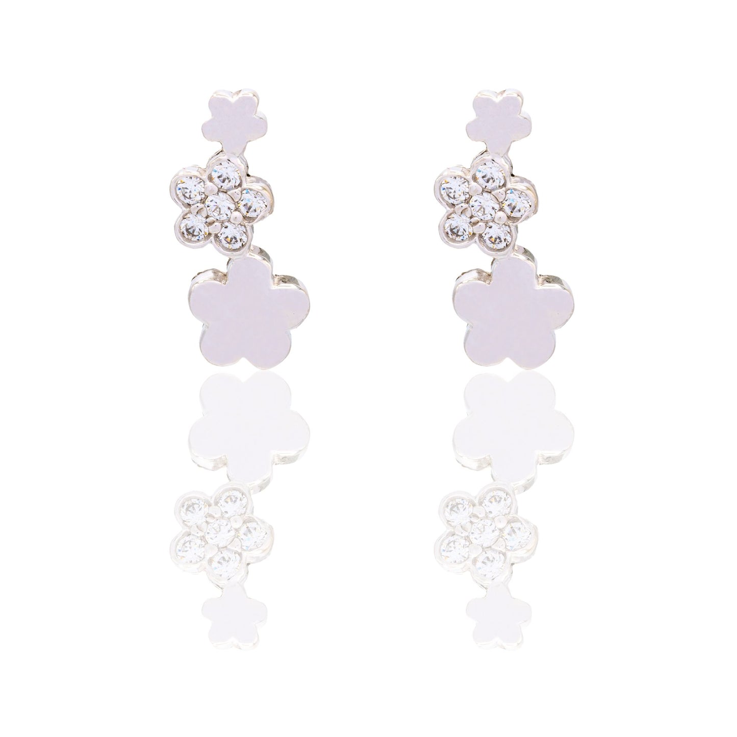 Orecchini Oro Bianco Oro 18 carati 3 Fiori Zirconi Bianchi