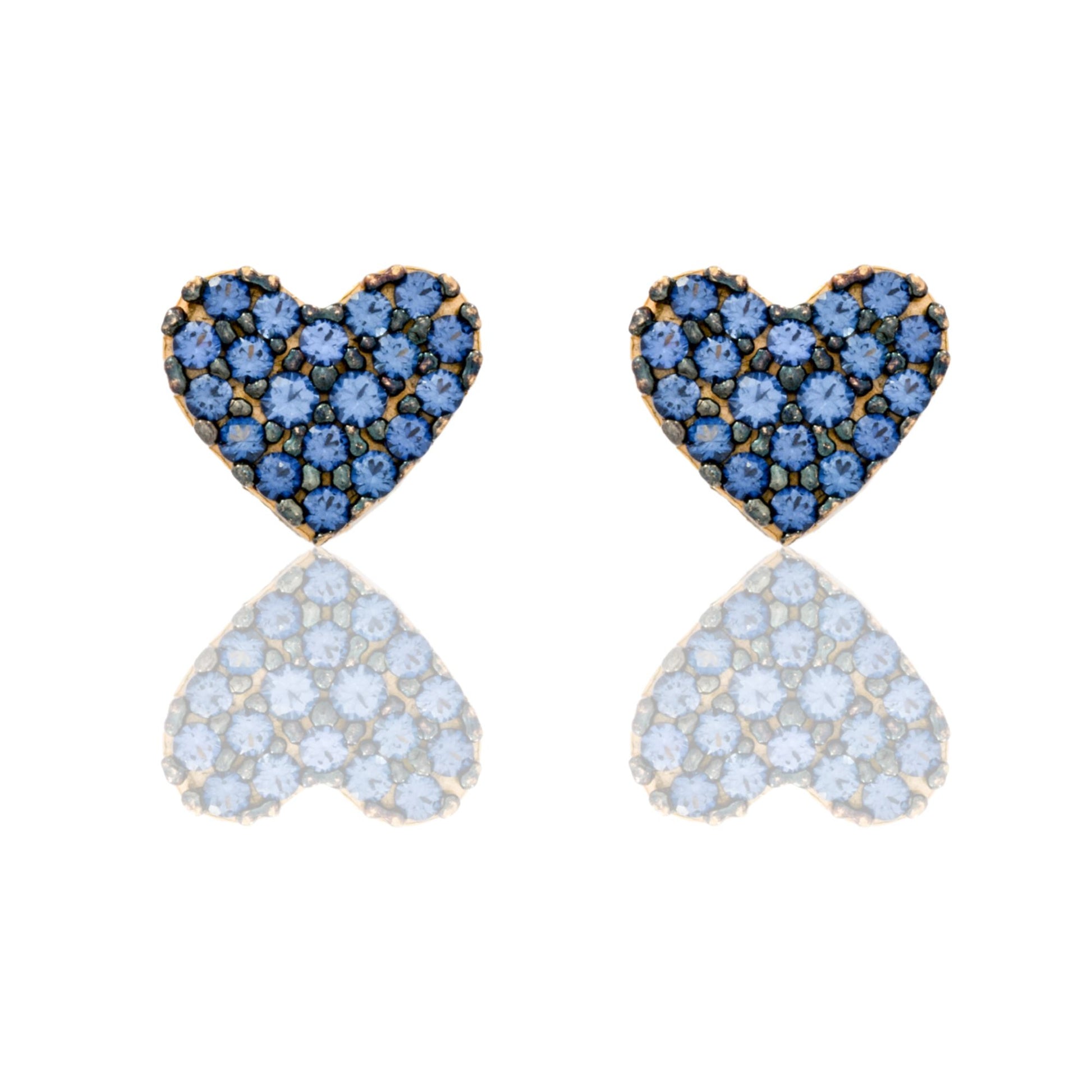Orecchini Oro Giallo Oro 18 carati Cuore Pave' Pavè Zirconi Blu